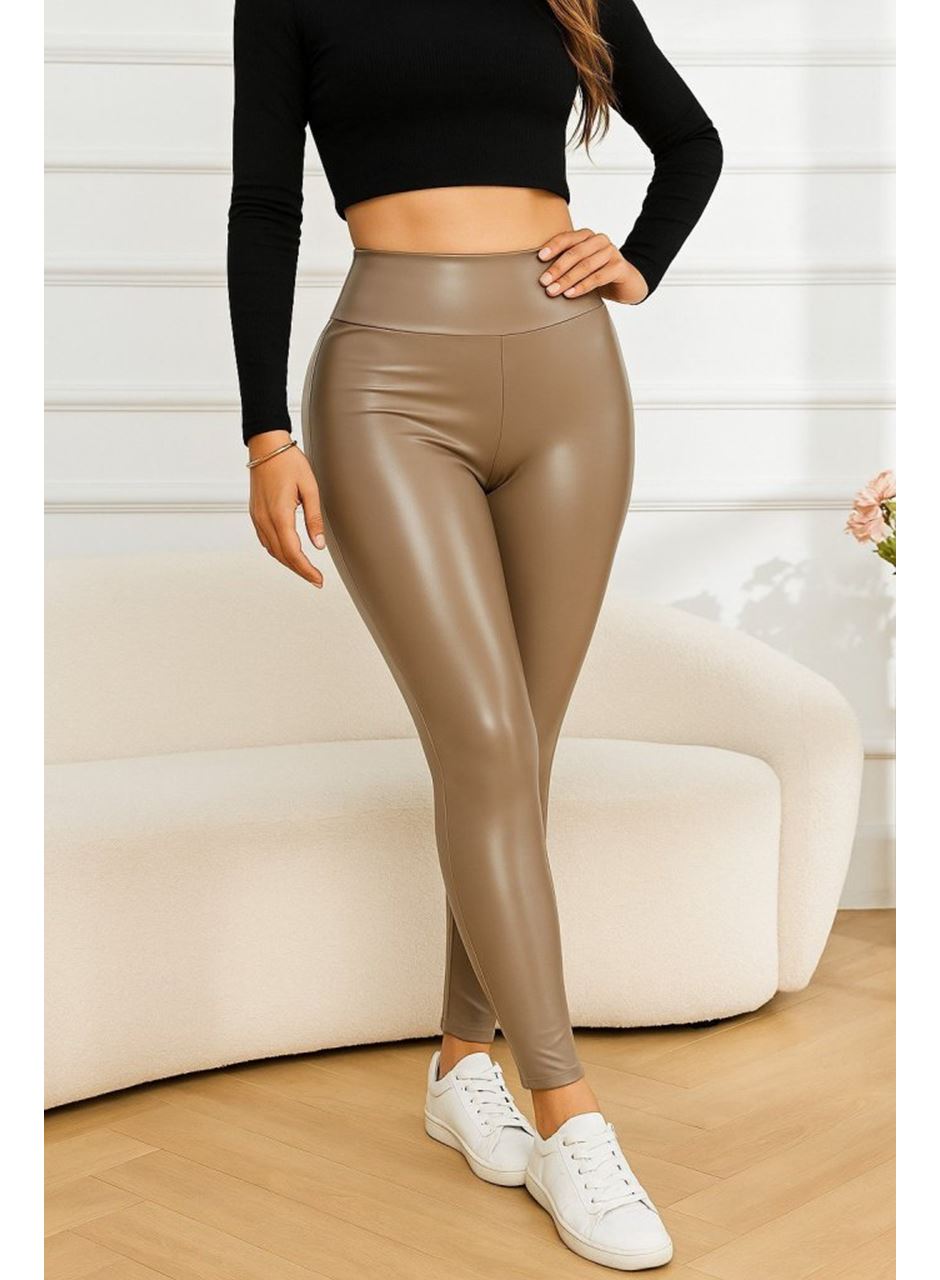 Kadın Yüksek Bel Deri Tayt