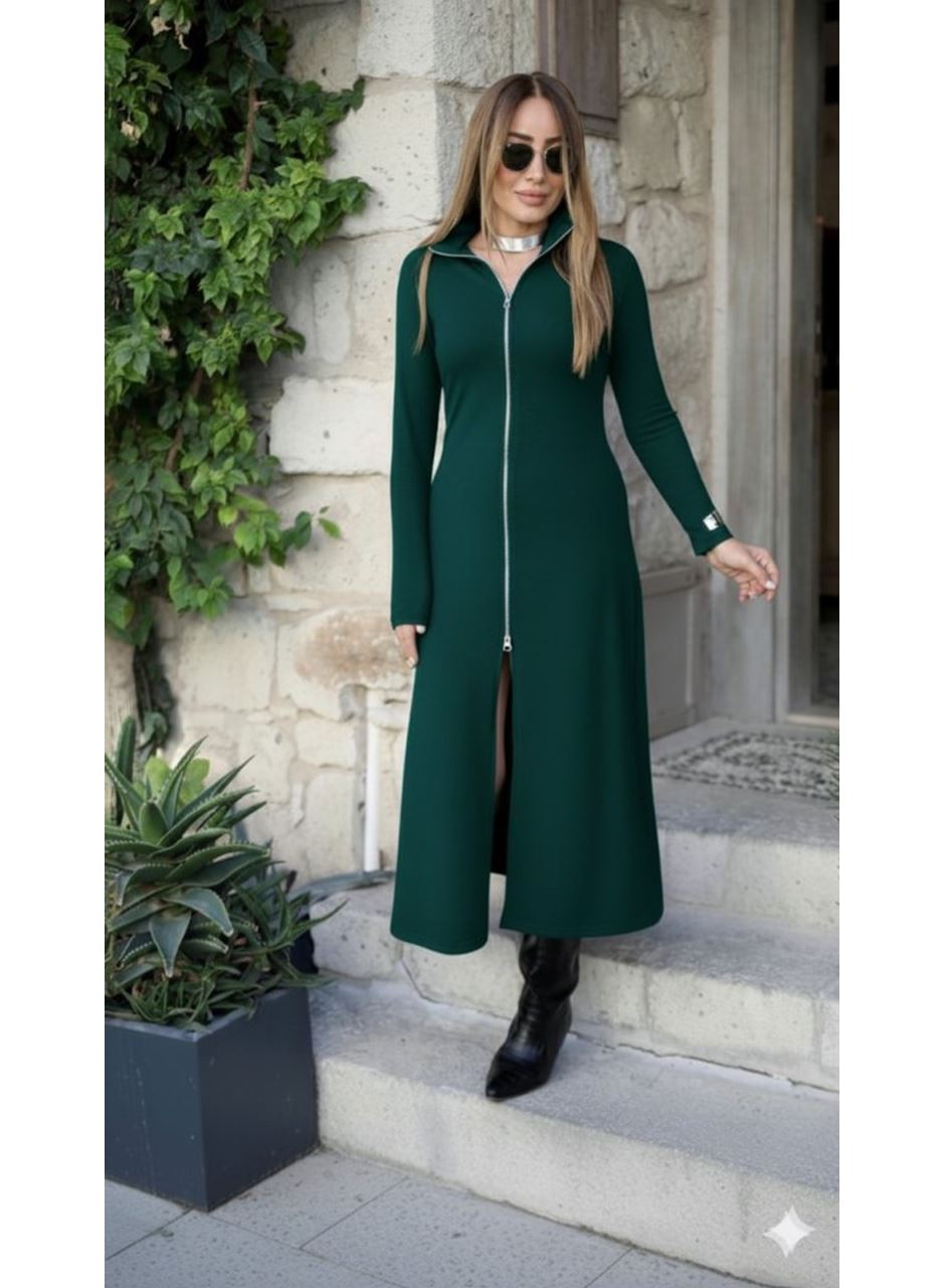 Kadın Uzun Kollu önden Fermuarlı Ithal Krep Elbise