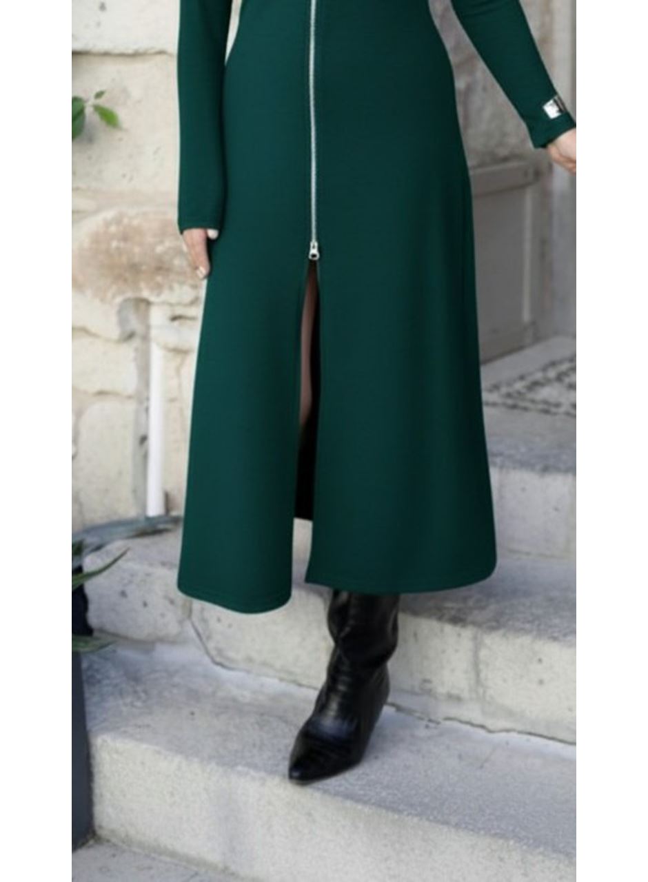 Kadın Uzun Kollu önden Fermuarlı Ithal Krep Elbise