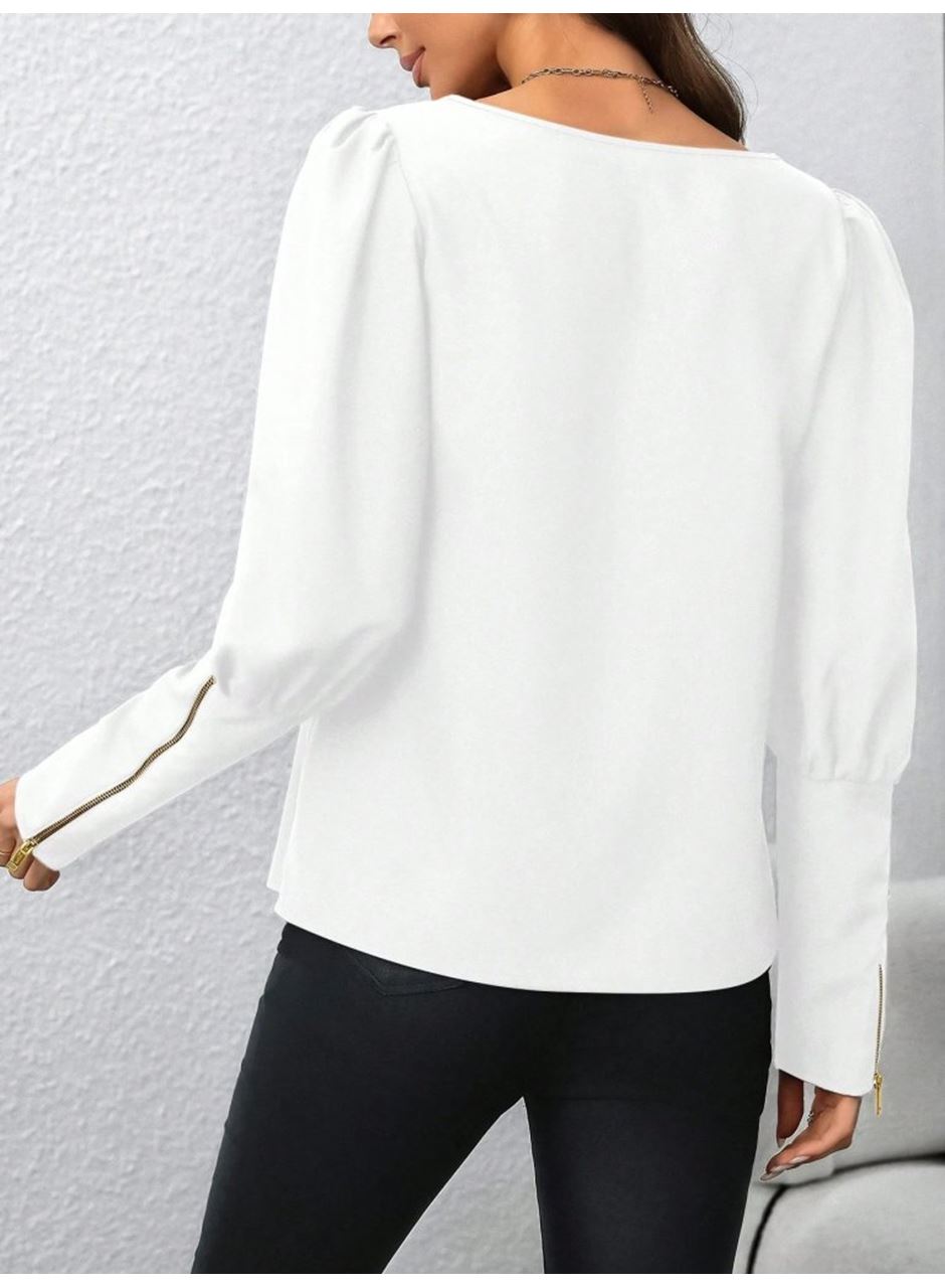 Kadın Uzun Kollu Bisiklet Yaka Fermuar Detaylı Ithal Krep Bluz