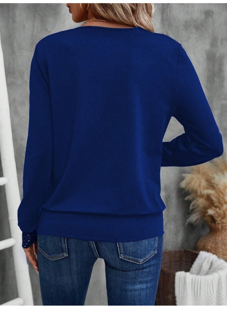 Kadın Uzun Kollu V Yakalı Içi Süprem Desenli Dışı Viskon Bluz