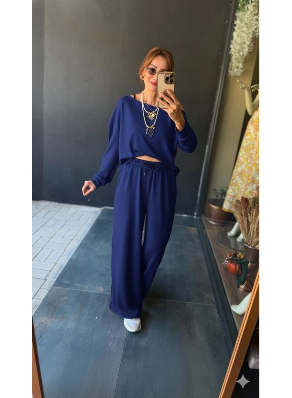 Kadın Uzun Kollu Tek Omuzdan Açık Viskon Iki Iplik Bluz Ve Pantolon Ikili Takım