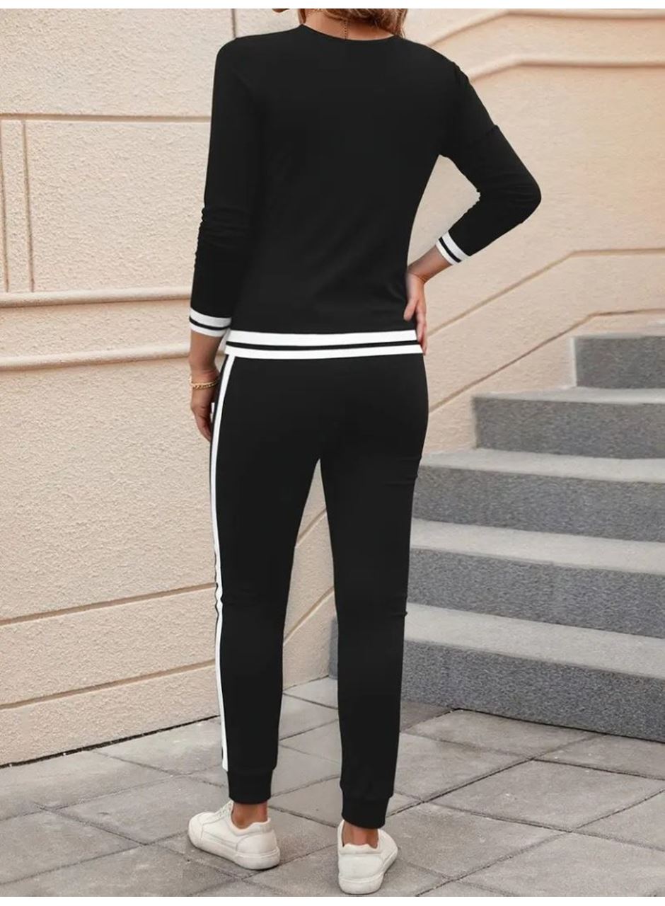 Kadın Uzun Kollu V Yakalı Ribanalı Viskon Iki Iplik Bluz Ve Pantolon Ikili Takım