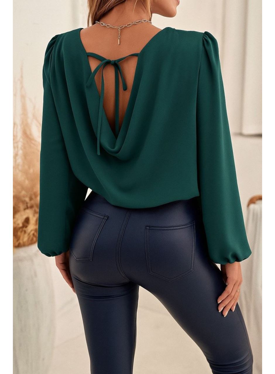 Kadın Uzun Kollu Yuvarlak Yaka Arkadan Bağcıklı Salaş Ithal Krep Bluz