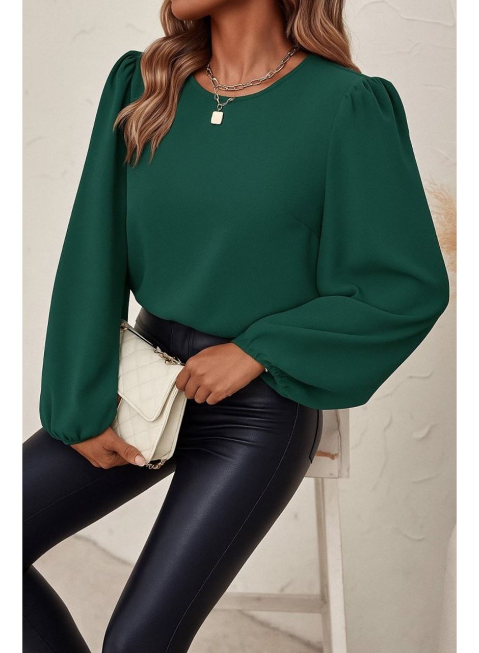 Kadın Uzun Kollu Yuvarlak Yaka Arkadan Bağcıklı Salaş Ithal Krep Bluz