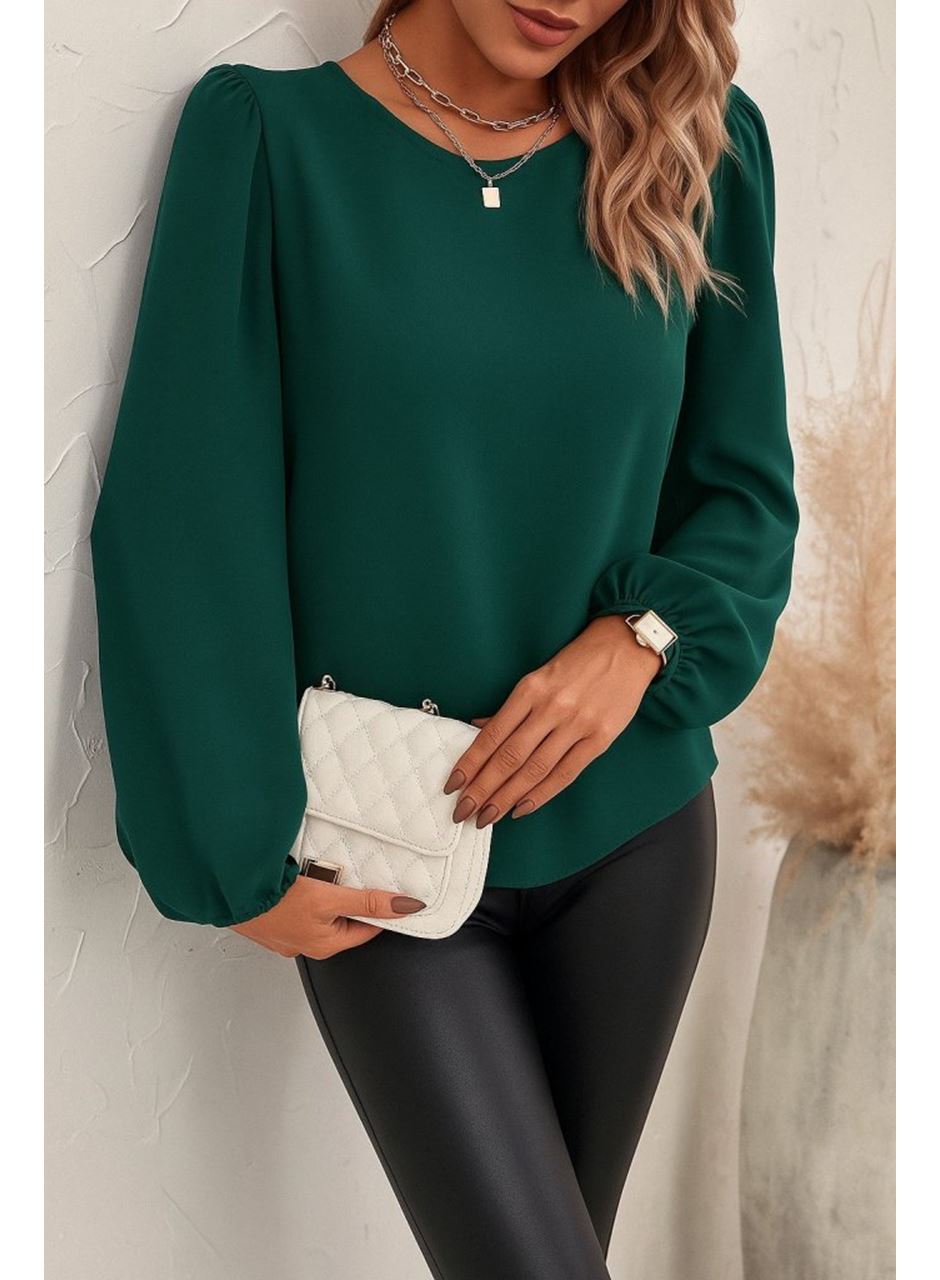Kadın Uzun Kollu Yuvarlak Yaka Arkadan Bağcıklı Salaş Ithal Krep Bluz