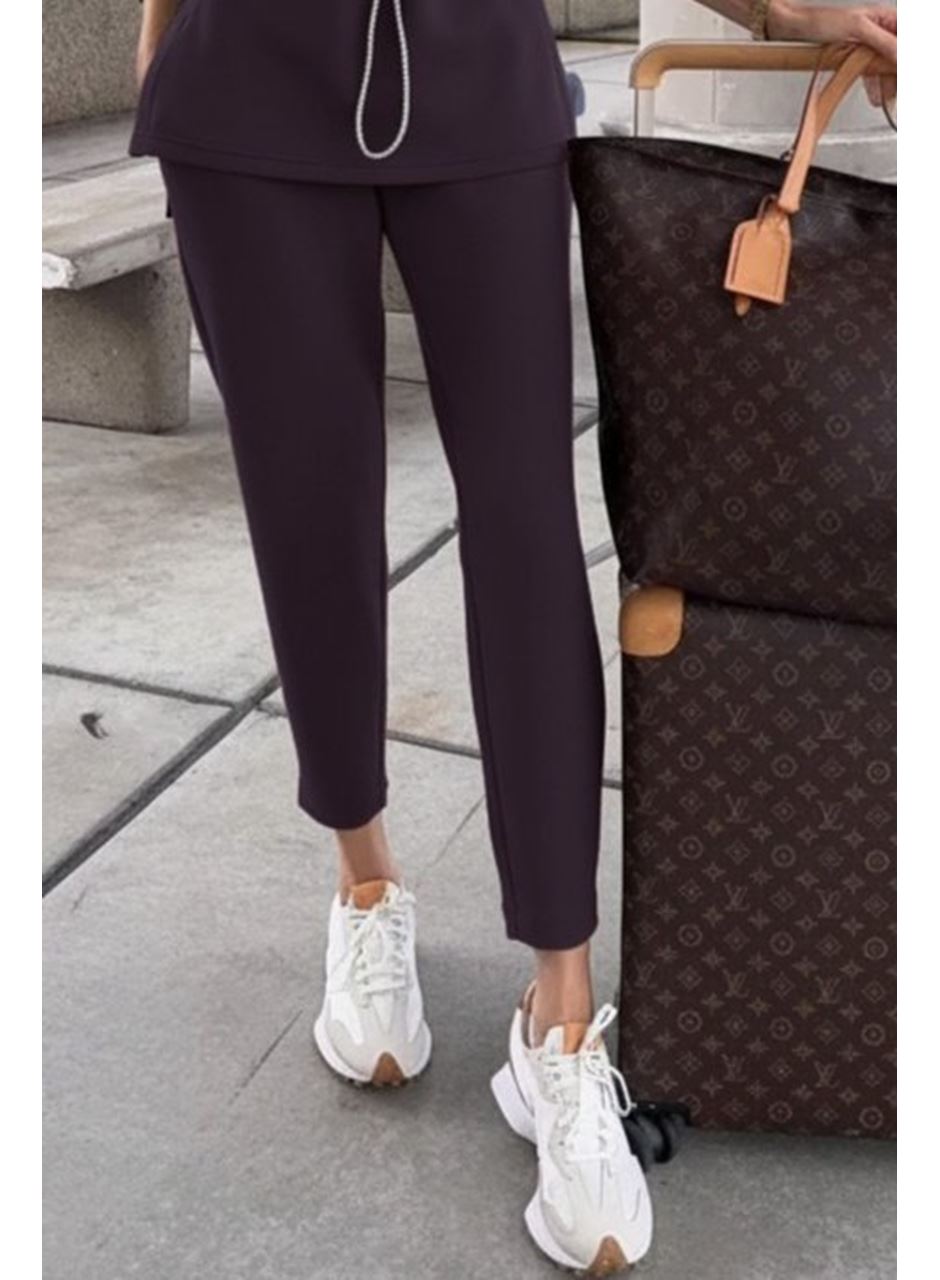 Kadın Uzun Kollu Balıkçı Yaka Belden Lastikli Modal Bluz Ve Pantolon Ikili Takım