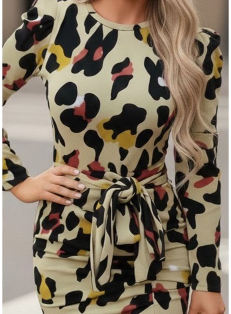 Kadın Uzun Kollu Yuvarlak Yaka Belden Kuşaklı önden Yırtmaçlı örme Krep Elbise