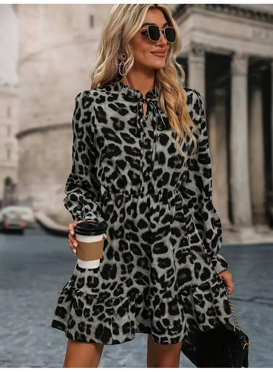 Kadın Uzun Kollu Yakadan Bağlamalı Beli Lastikli şardonlu Dalgıç Elbise