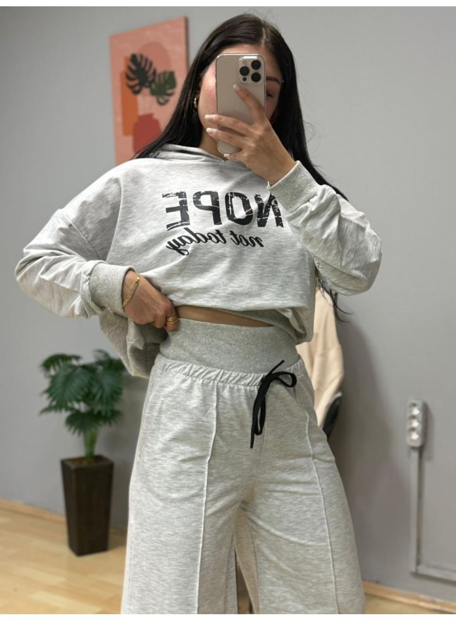 Kadın Uzun Kollu Nope Baskılı Beli Ribanalı Ikili Takım