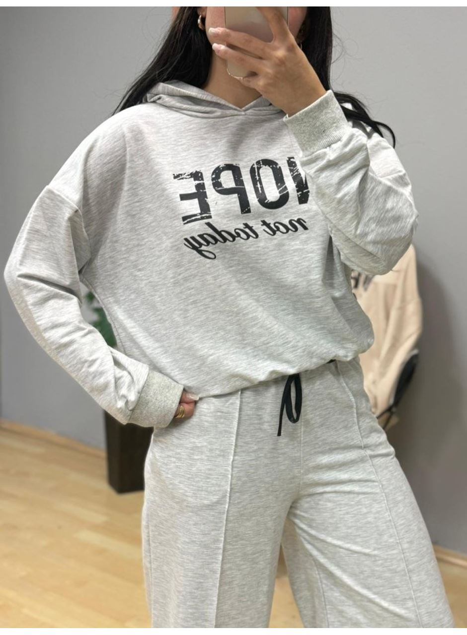 Kadın Uzun Kollu Nope Baskılı Beli Ribanalı Ikili Takım