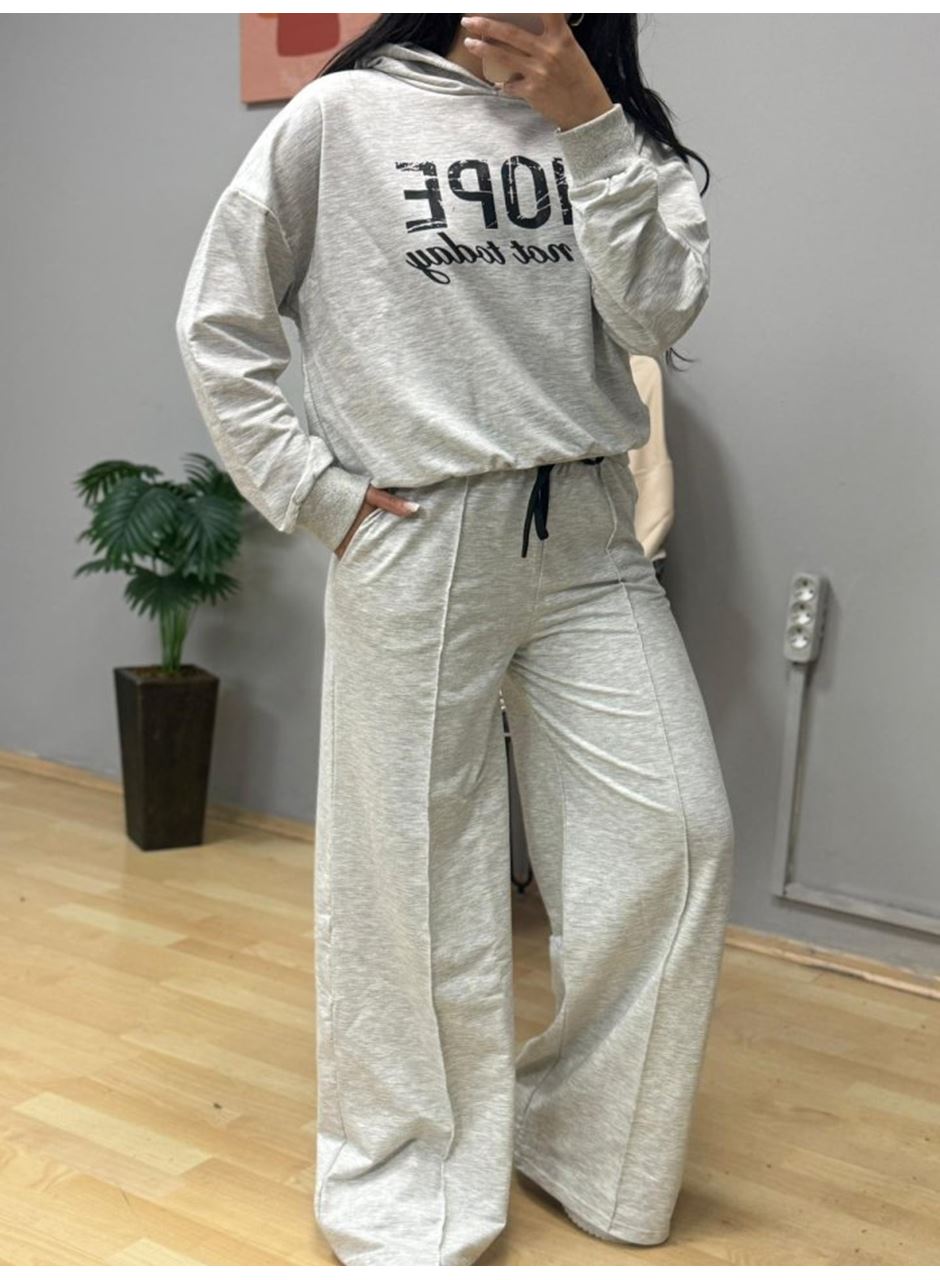 Kadın Uzun Kollu Nope Baskılı Beli Ribanalı Ikili Takım