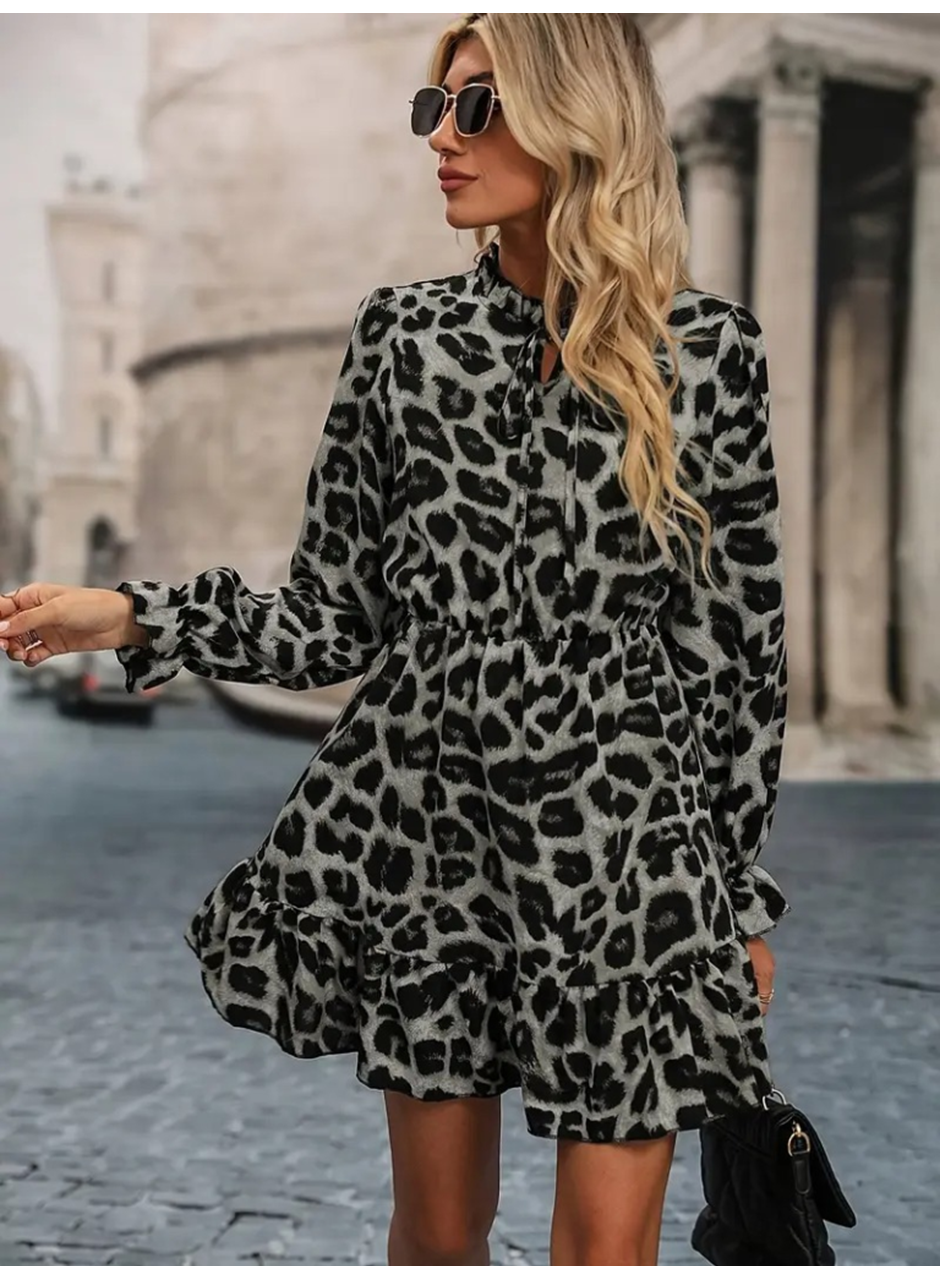 Kadın Uzun Kollu Yakadan Bağlamalı Beli Lastikli şardonlu Dalgıç Elbise