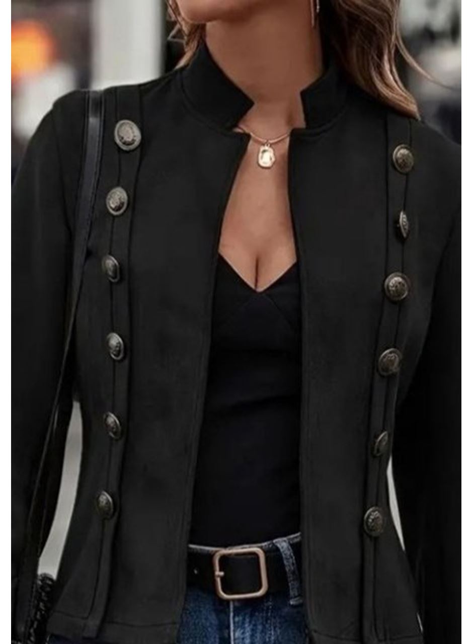 Kadın Uzun Kollu Hakim Yaka Yanlardan Düğmeli Kısa Süet Ceket