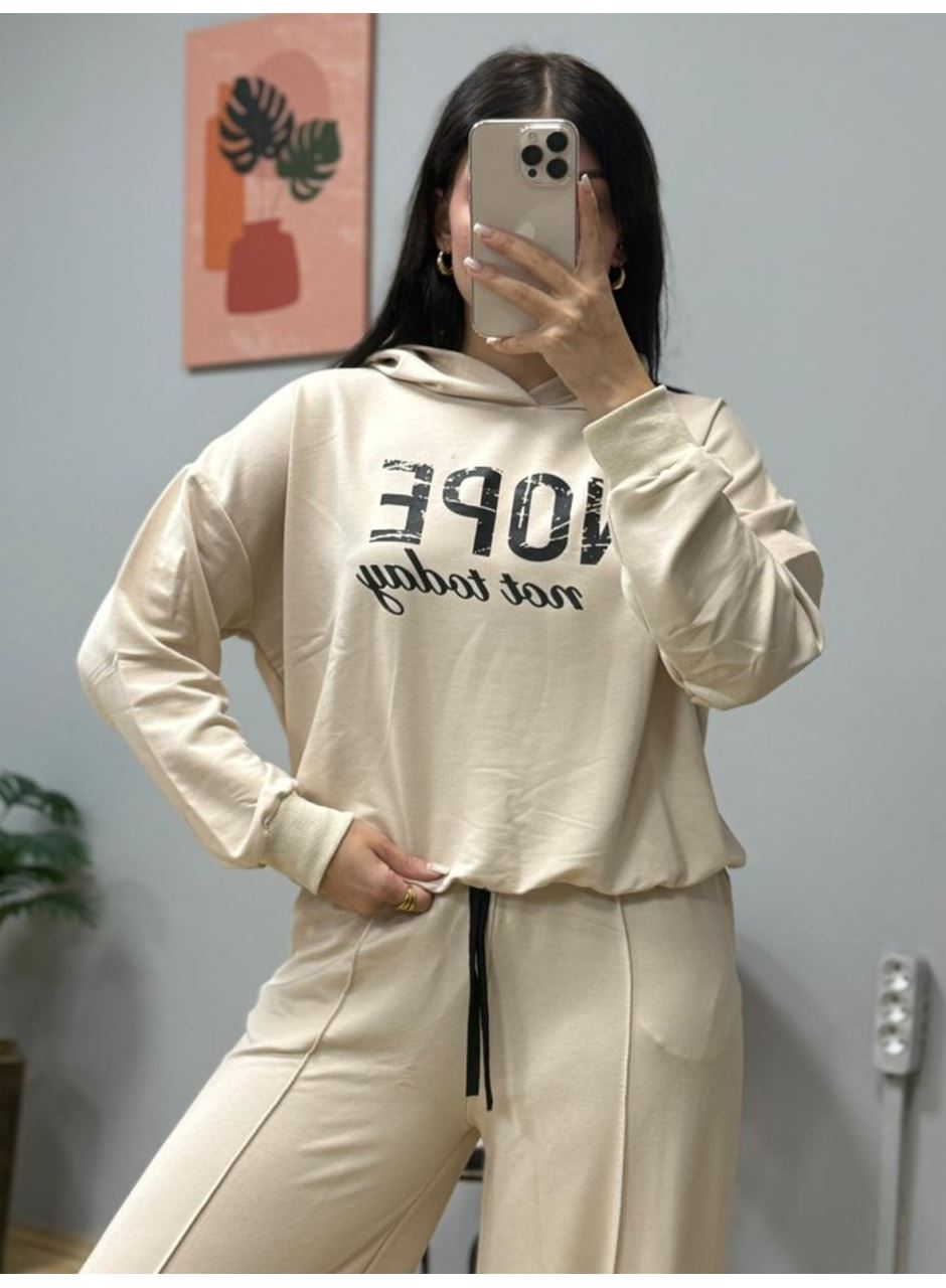 Kadın Uzun Kollu Nope Baskılı Beli Ribanalı Ikili Takım