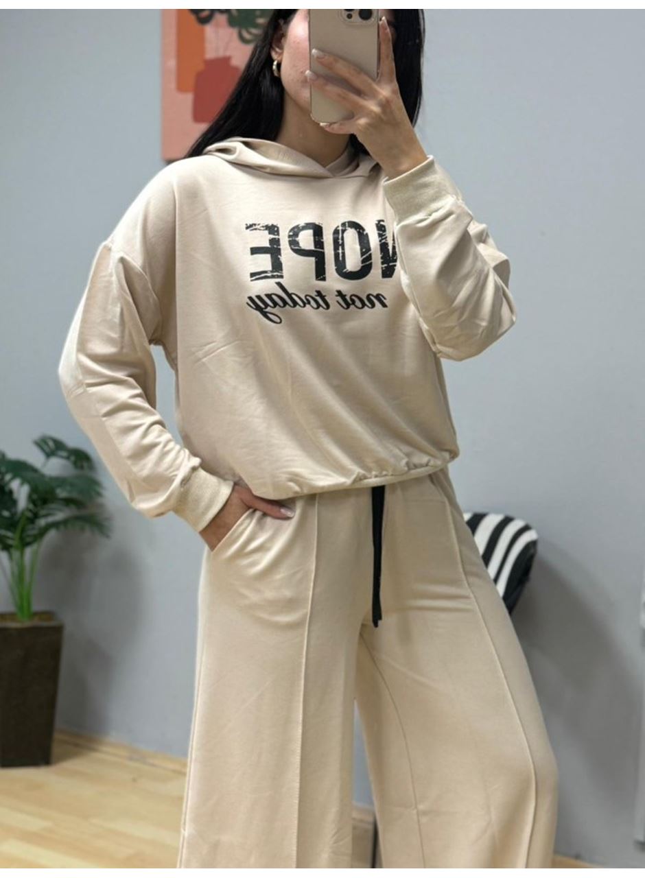 Kadın Uzun Kollu Nope Baskılı Beli Ribanalı Ikili Takım