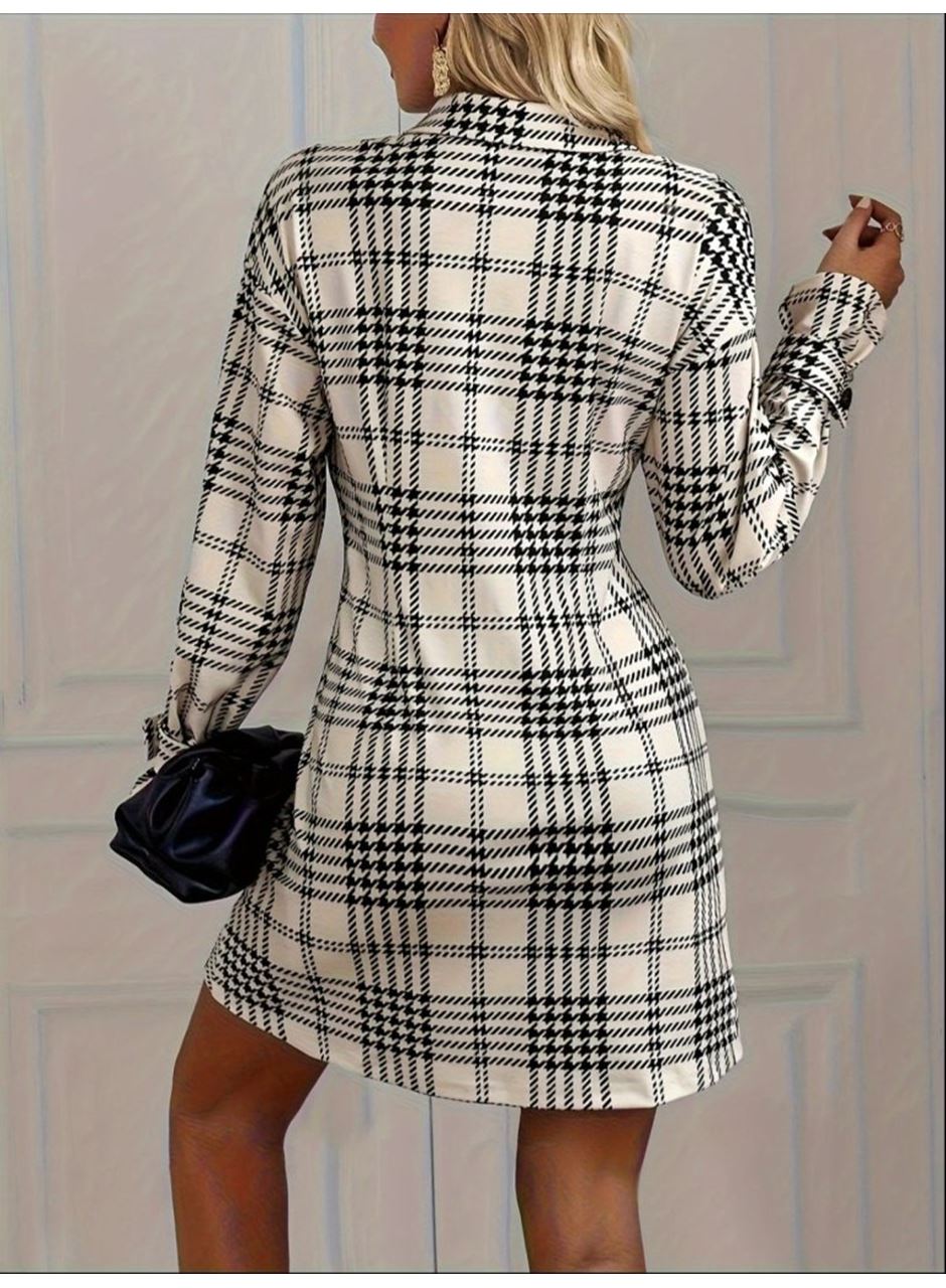 Kadın Uzun Kollu Yakalı önü Düğmeli Mini Modal Elbise