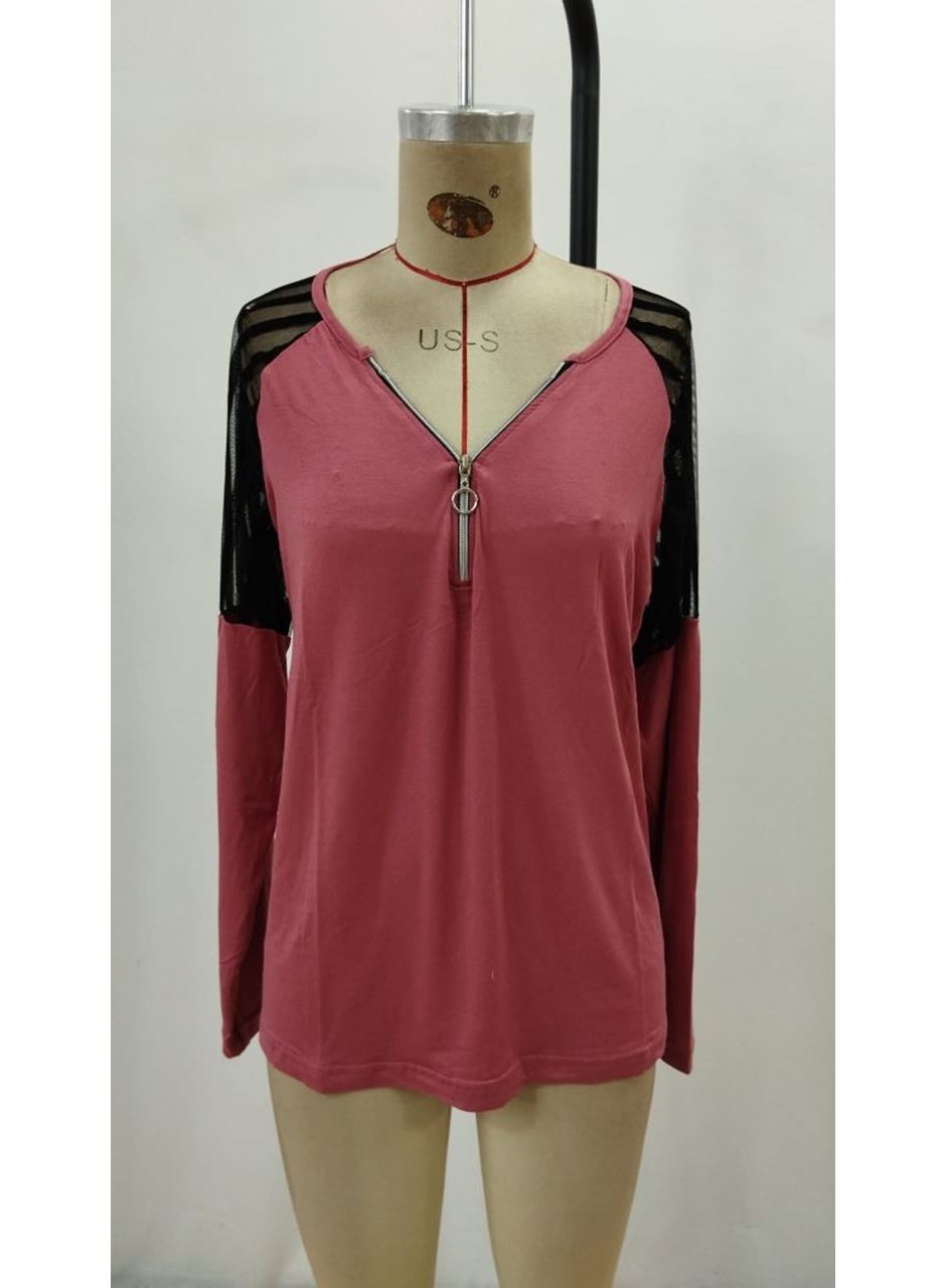 Kadın Uzun Kollu Yakadan Fermuarlı Viskon Bluz