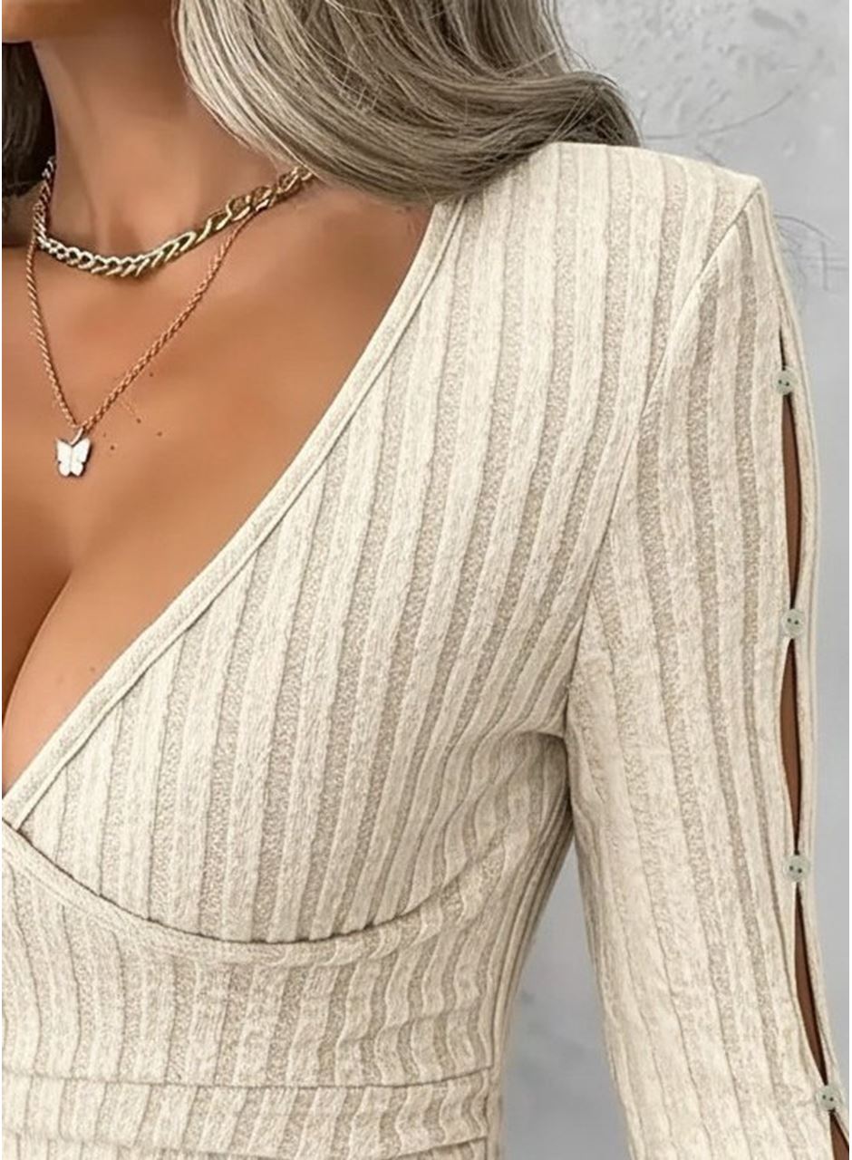 Kadın Uzun Kollu Kruvaze Yakalı Incili şardonlu Kaşkorse Bluz