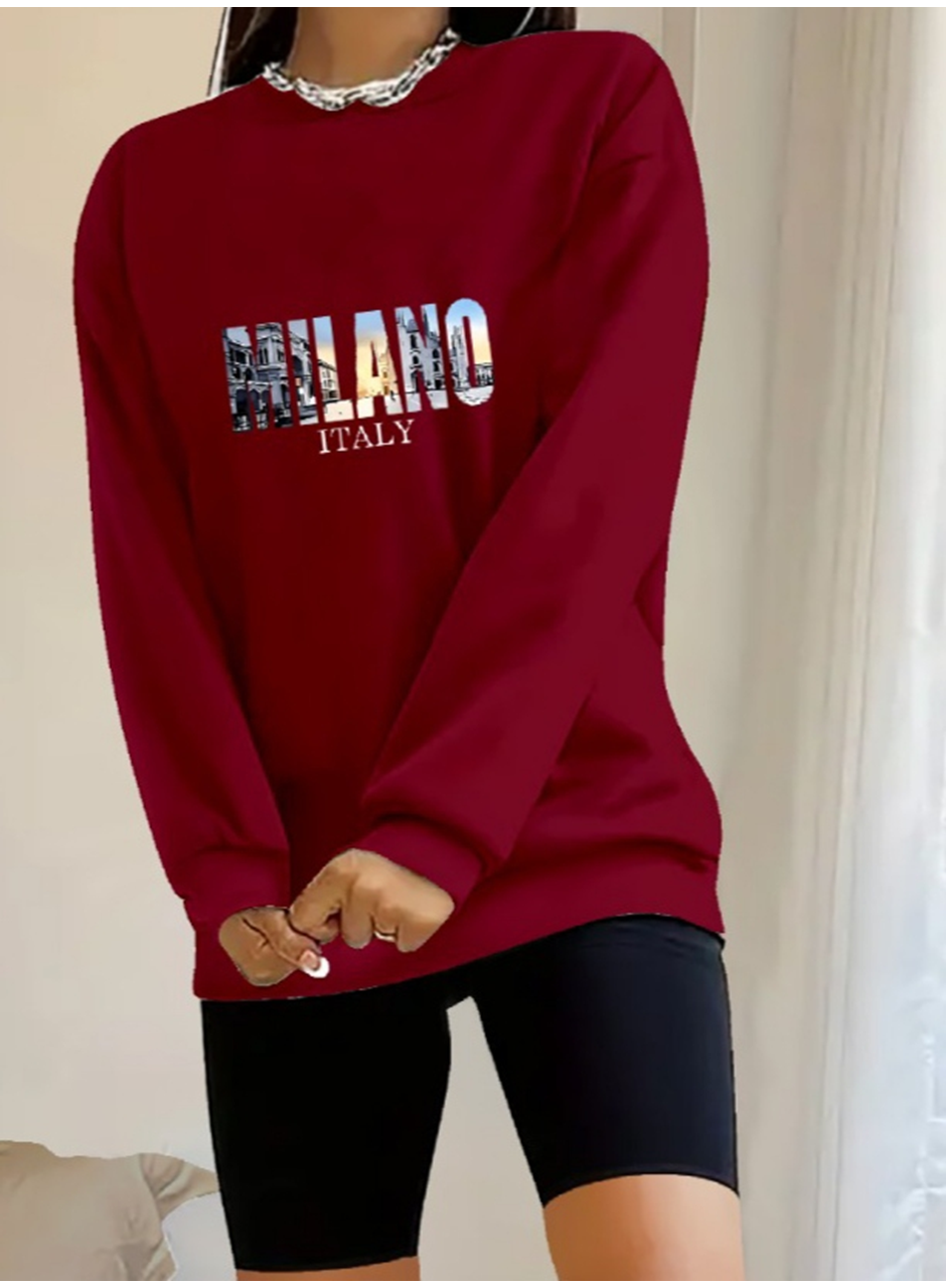 Kadın Uzun Kollu Bisiklet Yaka Desenli Viskon Iki Iplik Bluz