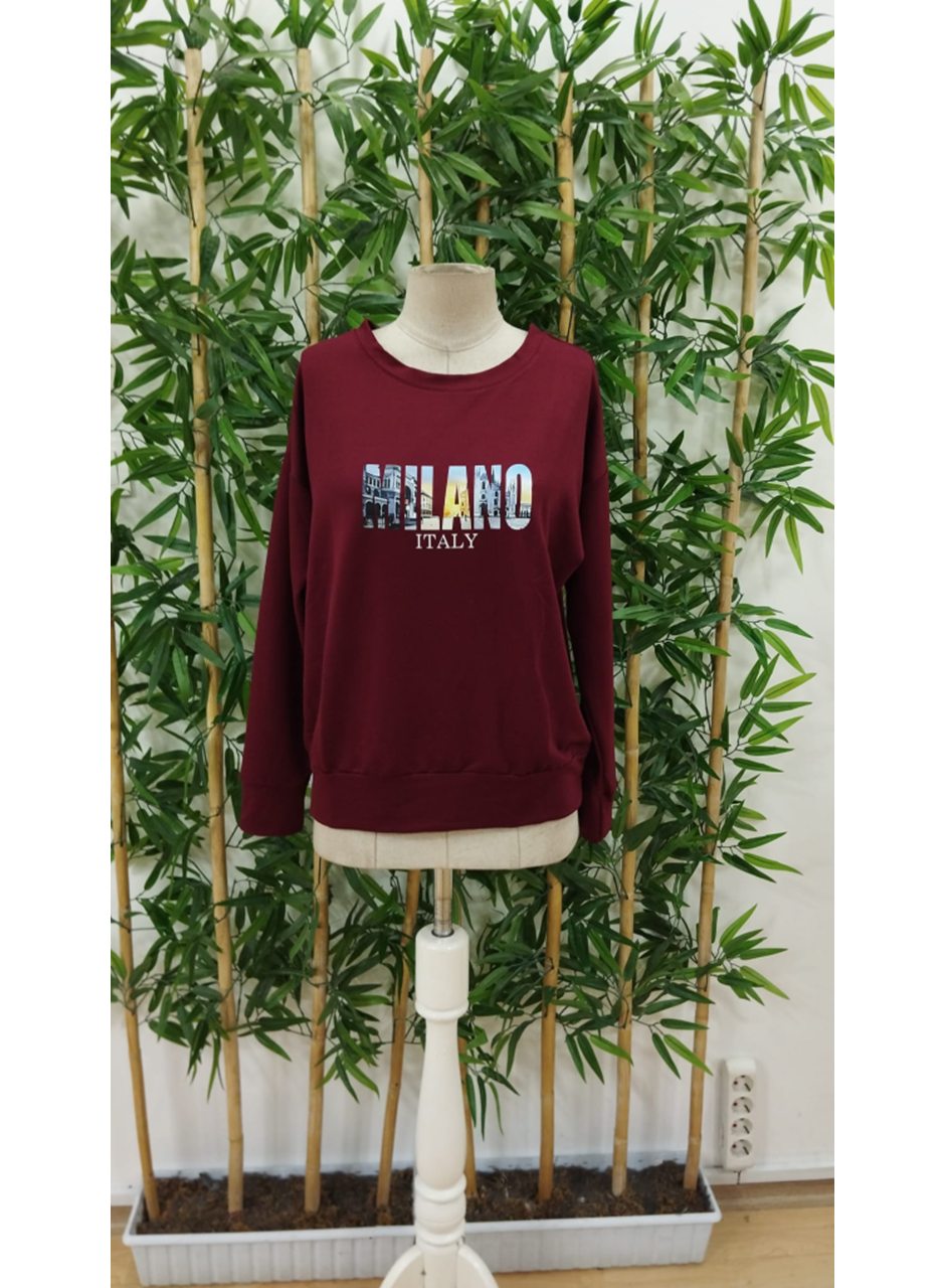 Kadın Uzun Kollu Bisiklet Yaka Desenli Viskon Iki Iplik Bluz