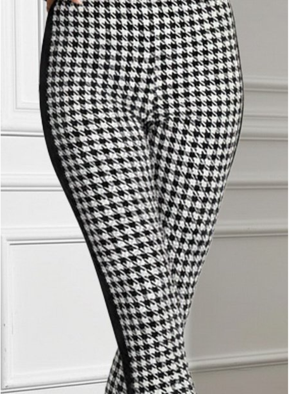 Kadın Yüksek Bel Kaz Ayağı Desenli Yanları şeritli Dalgıç Pantolon