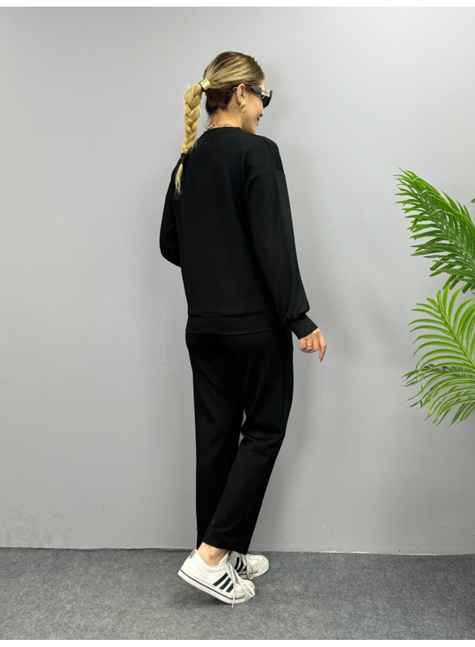 Kadın Uzun Kollu Bisiklet Yaka Viskon Iki Iplik Bluz Ve Pantolon Ikili Takım