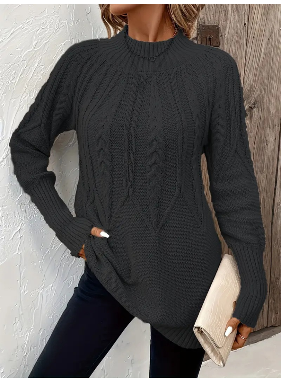 Kadın Uzun Kollu Yarı Balıkçı Yaka Triko Bluz