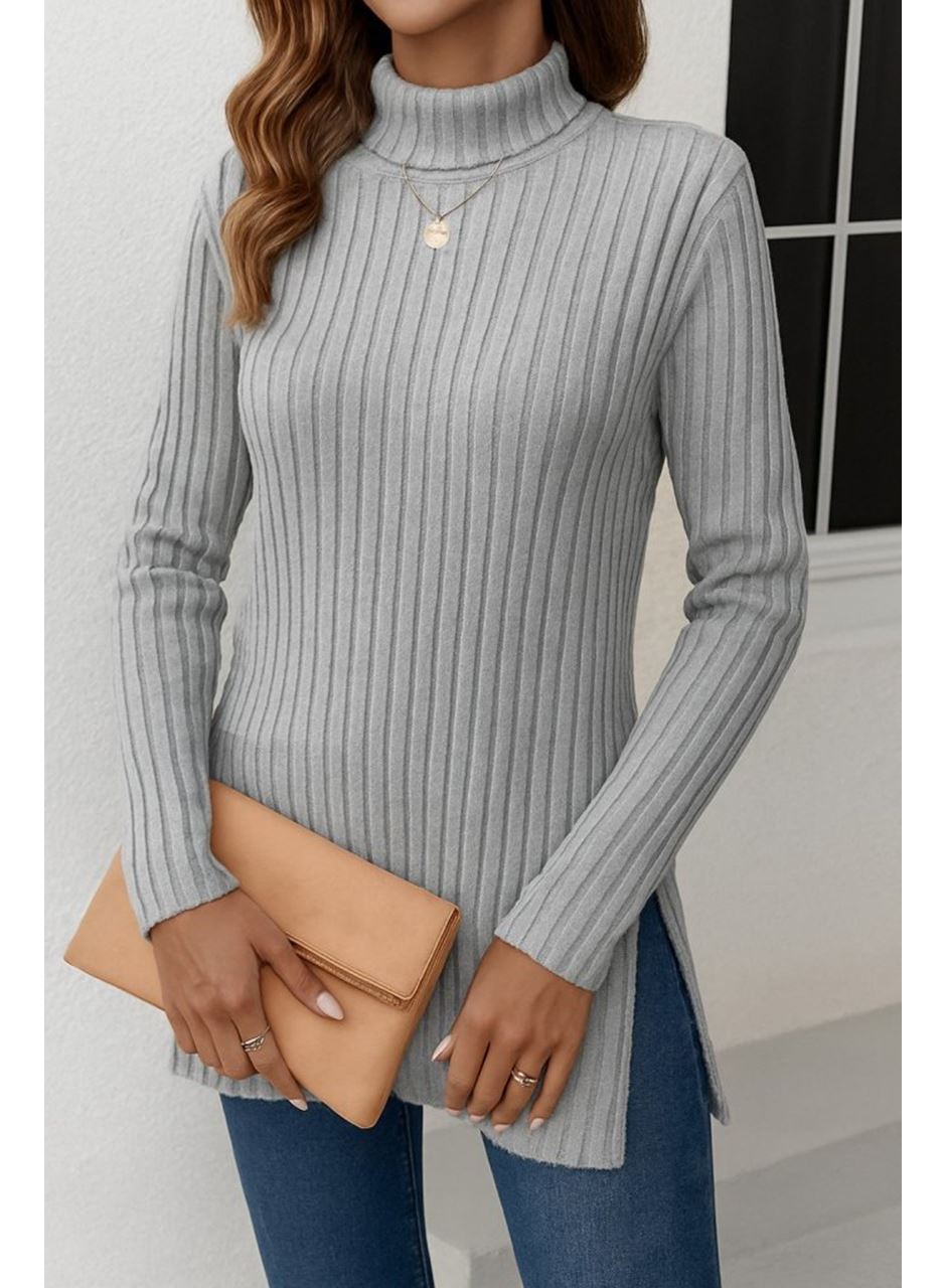 Kadın Uzun Kollu Balıkçı Yaka Yandan Yırtmaçlı şardonlu Kaşkorse Bluz