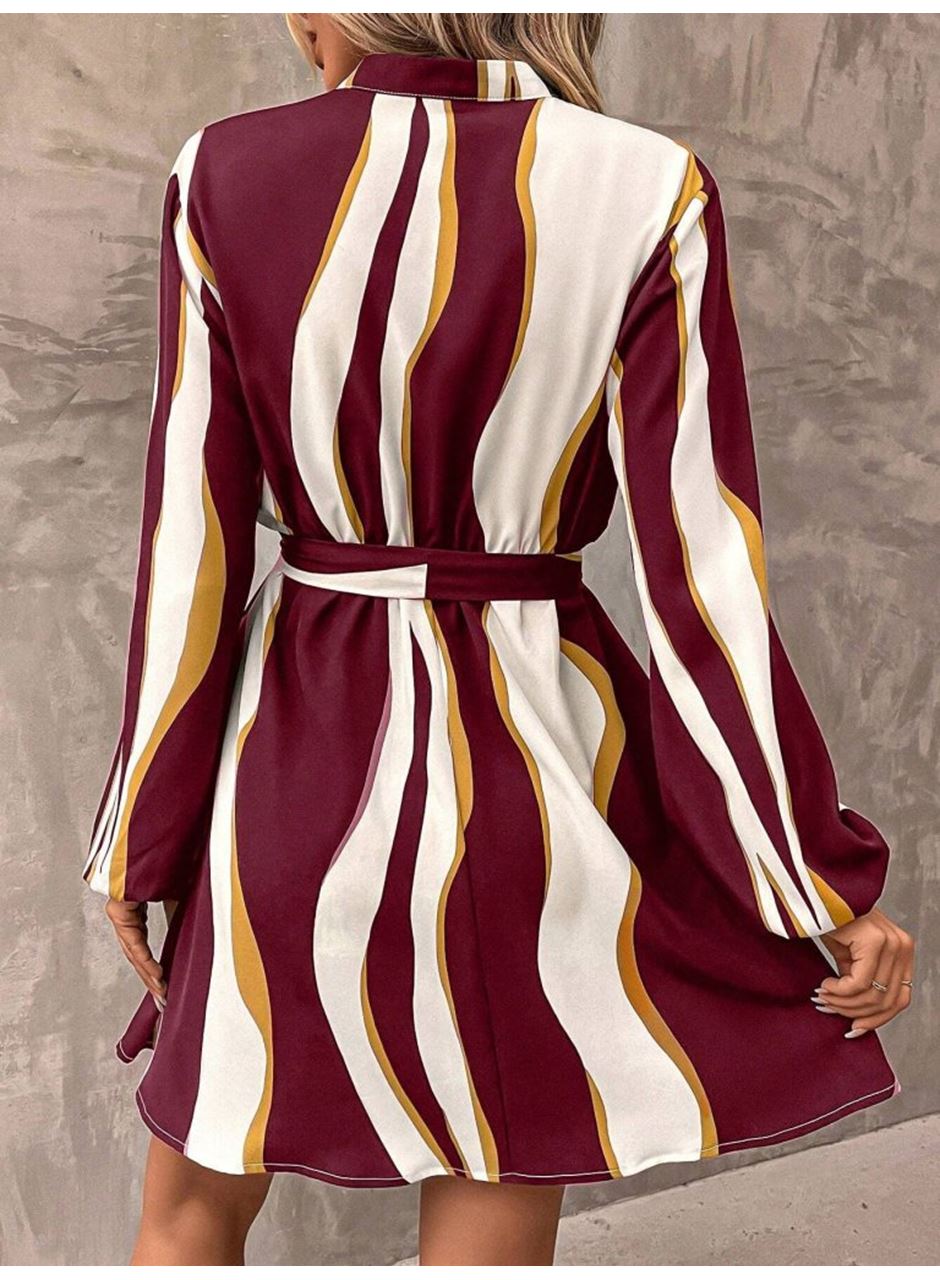 Kadın Uzun Kollu Kruvaze Yakalı Desenli Modal Mini Elbise