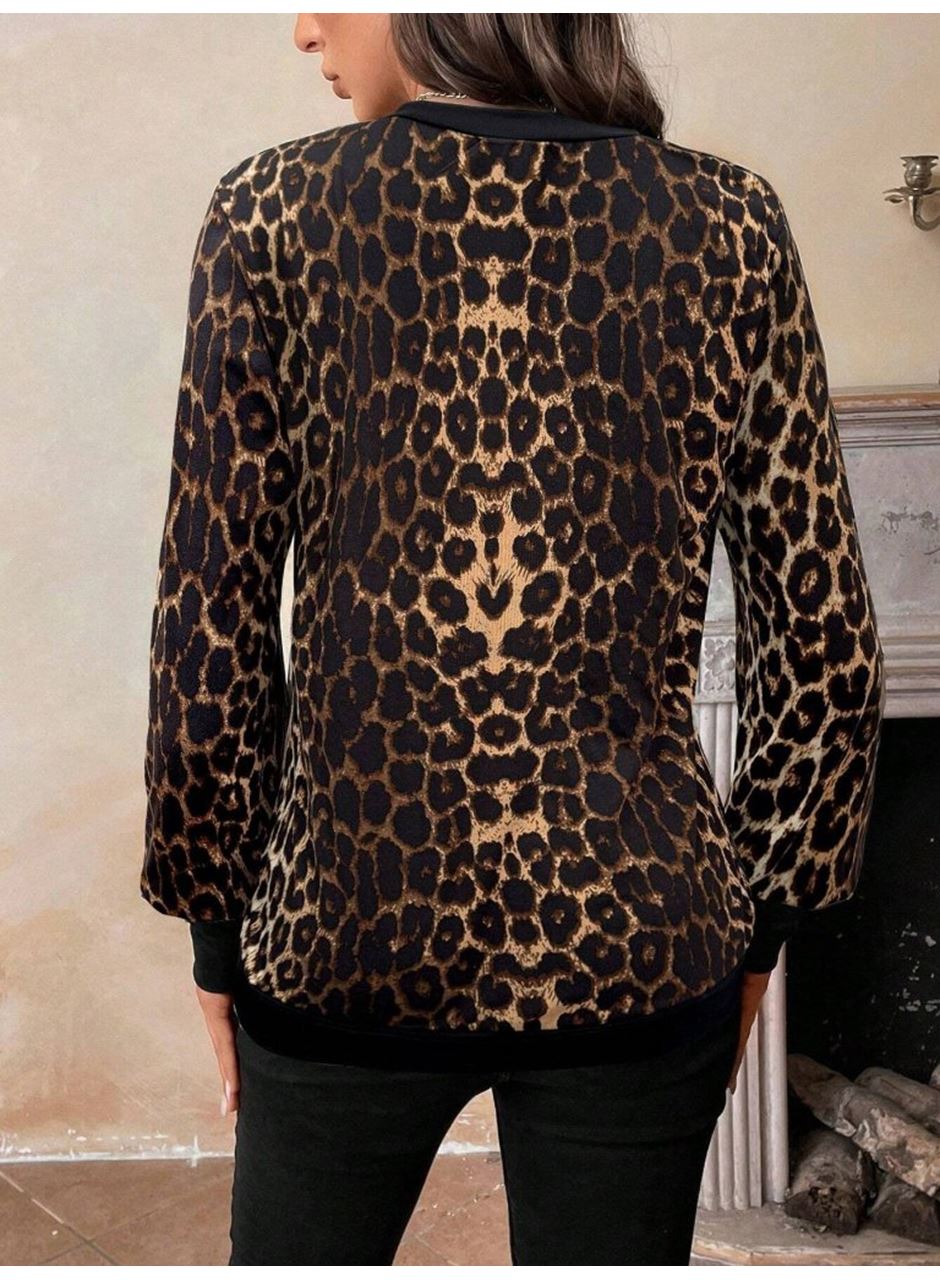 Kadın Uzun Kollu V Yakalı Desenli Süprem Bluz