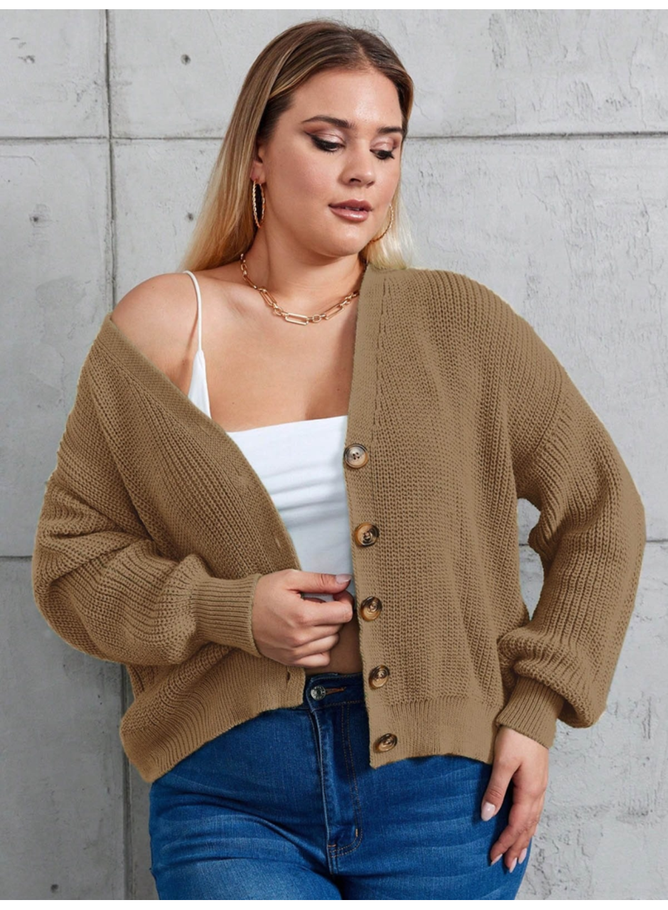 Kadın Beş Düğme Büyük Beden Triko Hırka