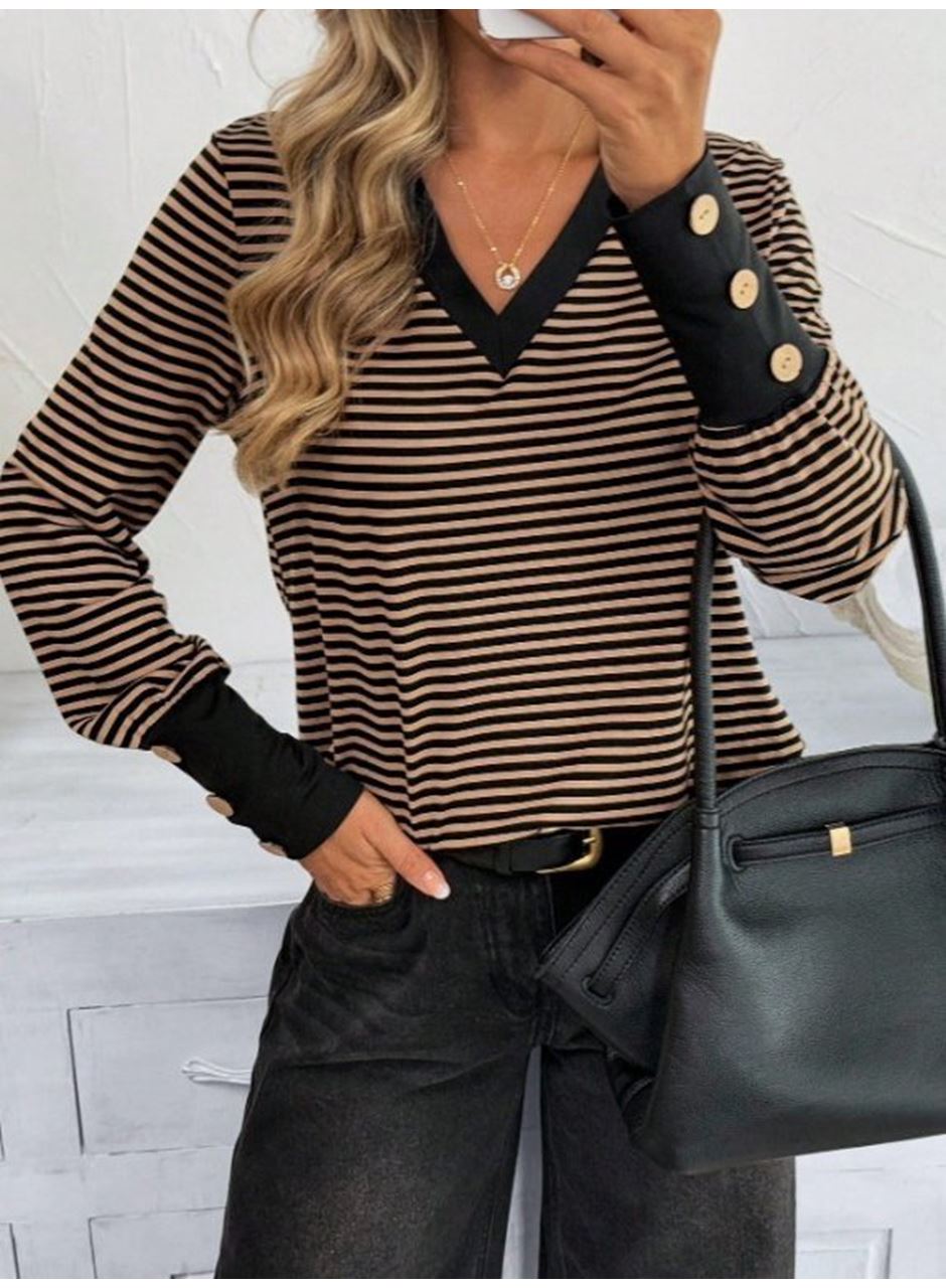 Kadın Uzun Kollu V Yakalı Desenli Süprem Bluz