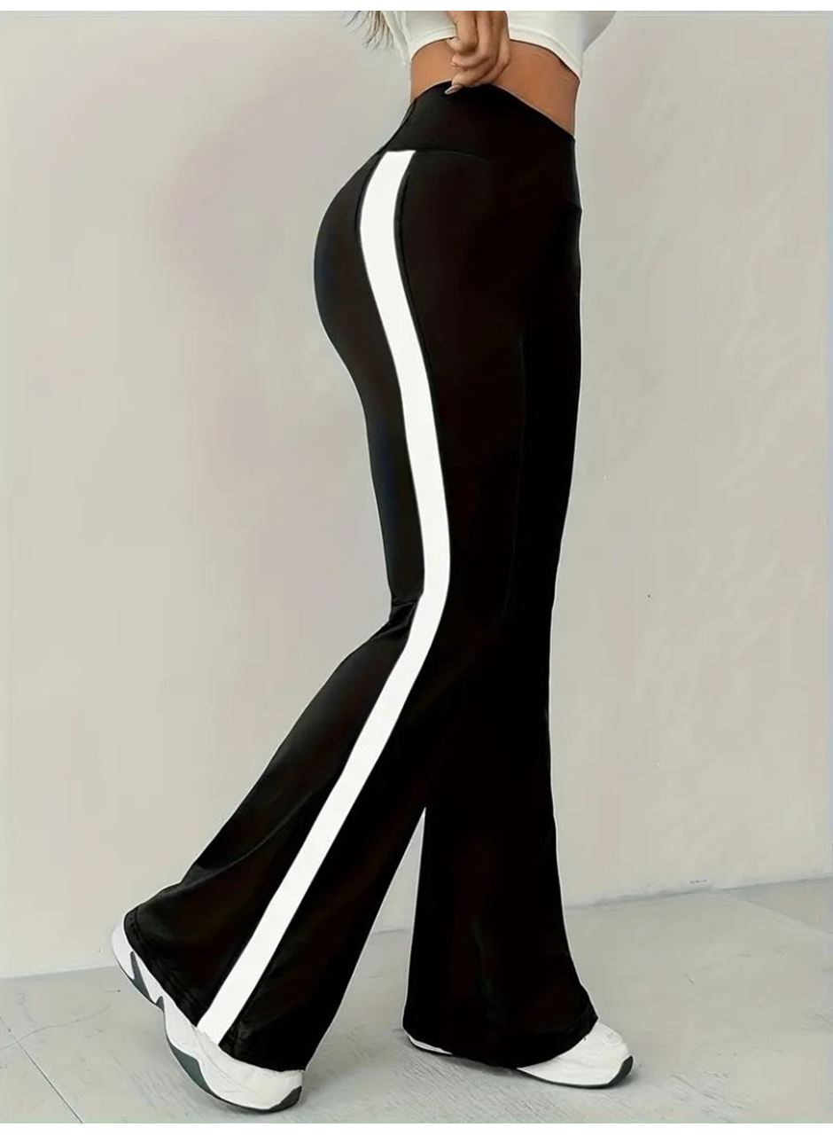 Kadın Yüksek Bel İspanyol Paçalı Yanlardan şerit Detaylı Dalgıç Tayt Pantolon