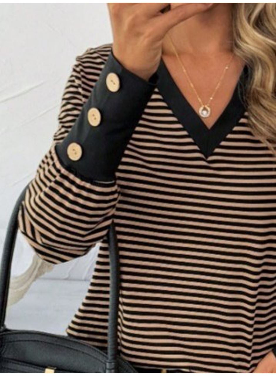 Kadın Uzun Kollu V Yakalı Desenli Süprem Bluz