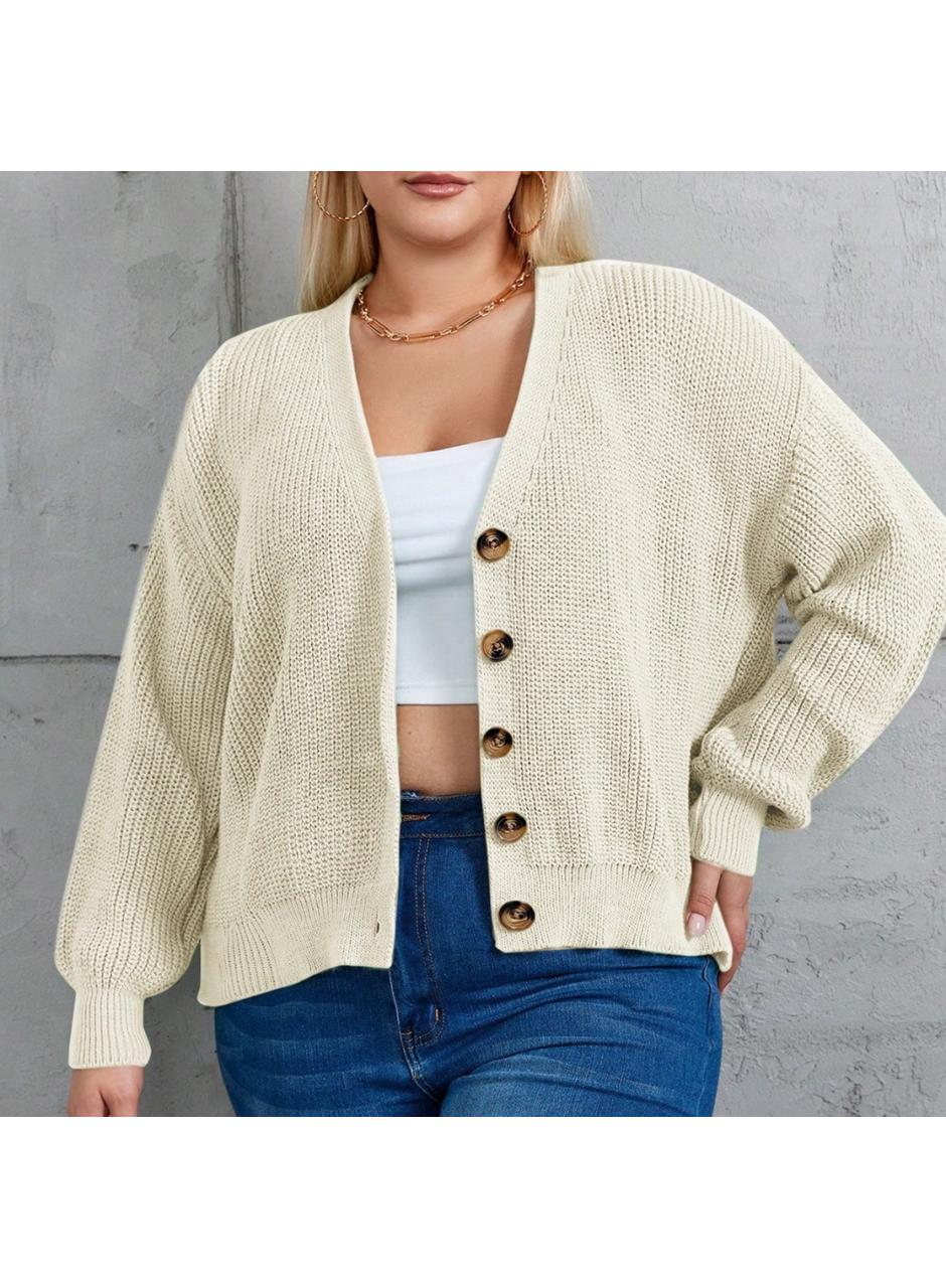 Kadın Beş Düğme Büyük Beden Triko Hırka