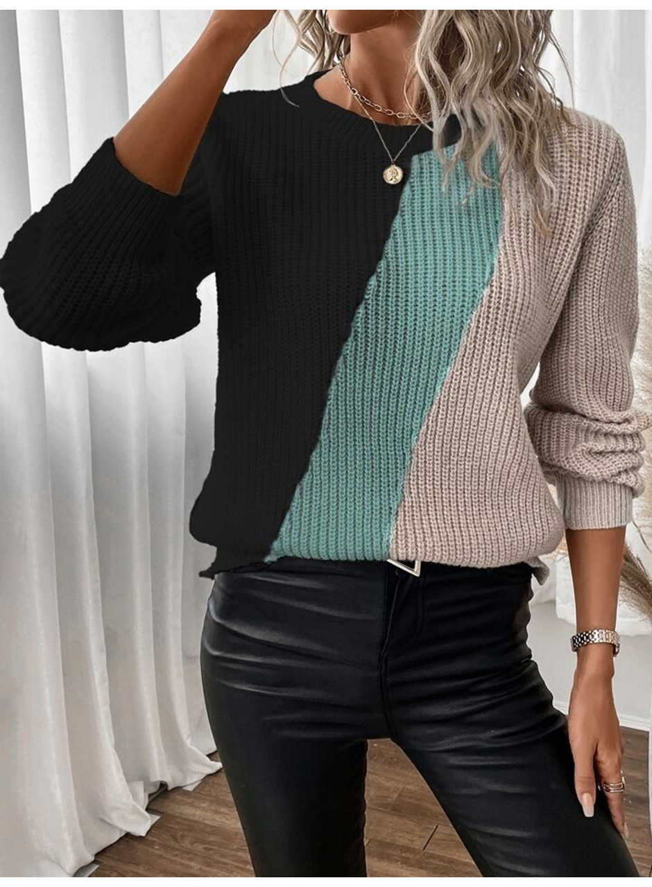 Kadın Uzun Kollu üç Renk Triko Bluz