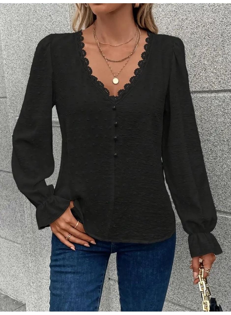 Kadın Uzun Kollu V Yakalı önden Düğmeli Bluz
