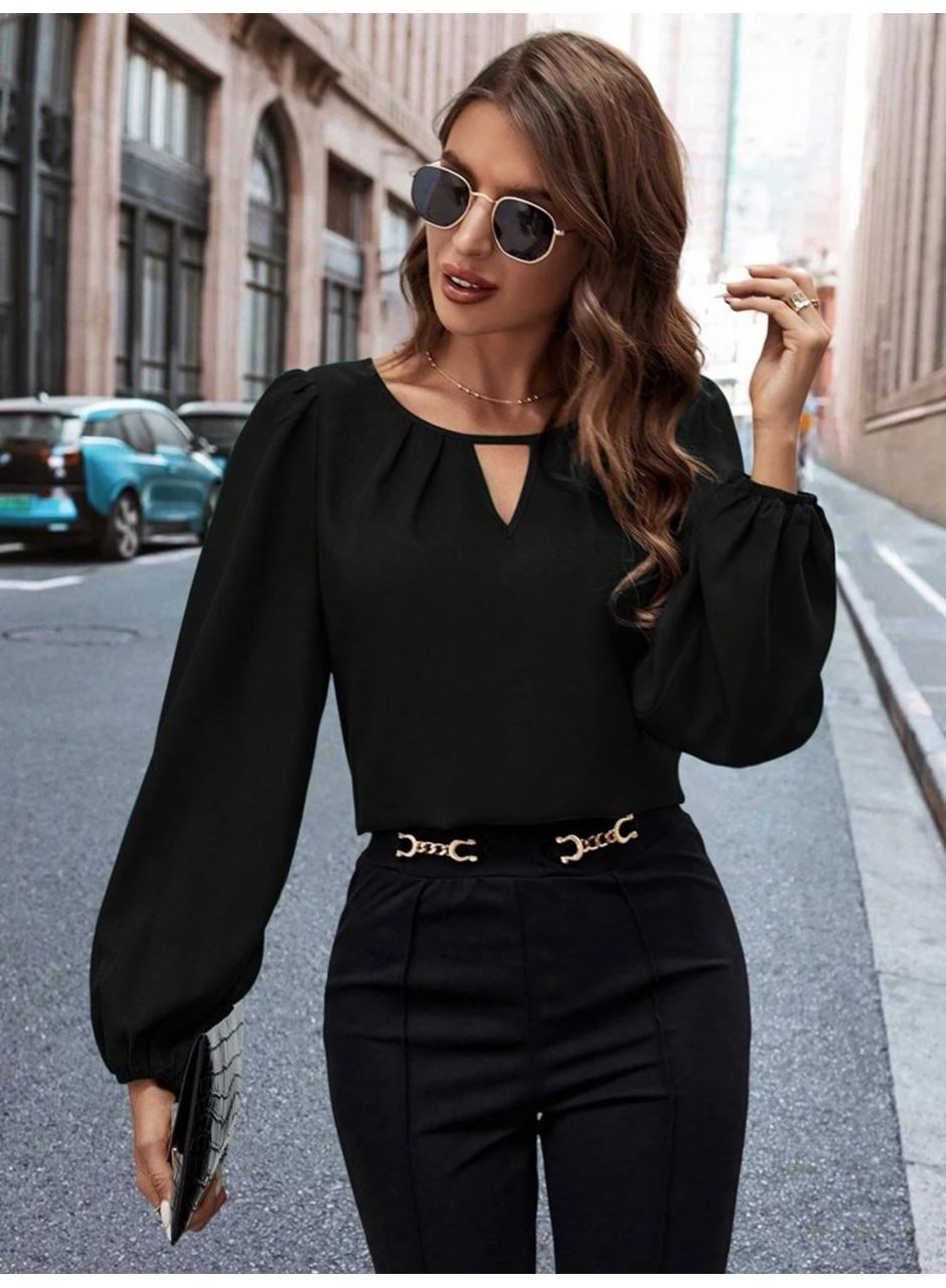 Kadın Uzun Kollu Damla Detaylı Ithal Krep Bluz