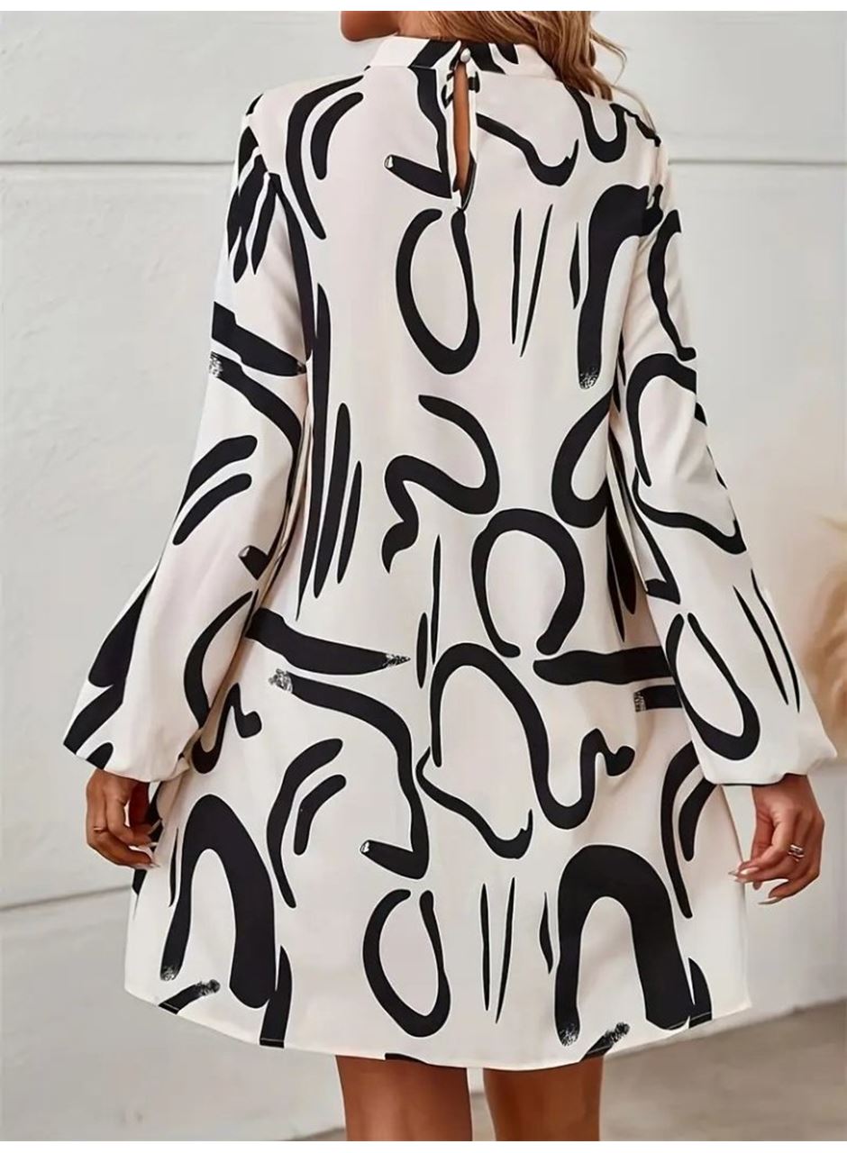 Kadın Uzun Kollu Balıkçı Yaka Desenli şardonlu Dalgıç Elbise