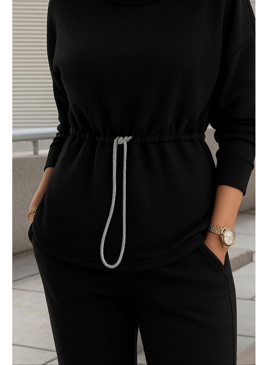 Kadın Uzun Kollu Balıkçı Yaka Belden Lastikli Modal Bluz Ve Pantolon Ikili Takım