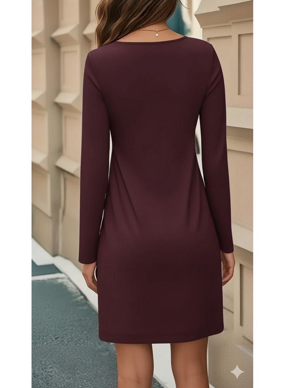 Kadın Uzun Kollu Bisiklet Yaka çiçek Desenli Mini Dalgıç Elbise