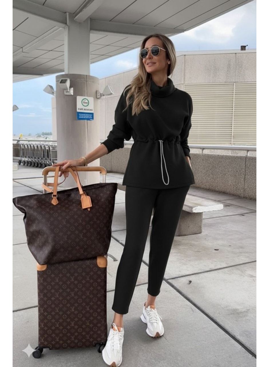 Kadın Uzun Kollu Balıkçı Yaka Belden Lastikli Modal Bluz Ve Pantolon Ikili Takım