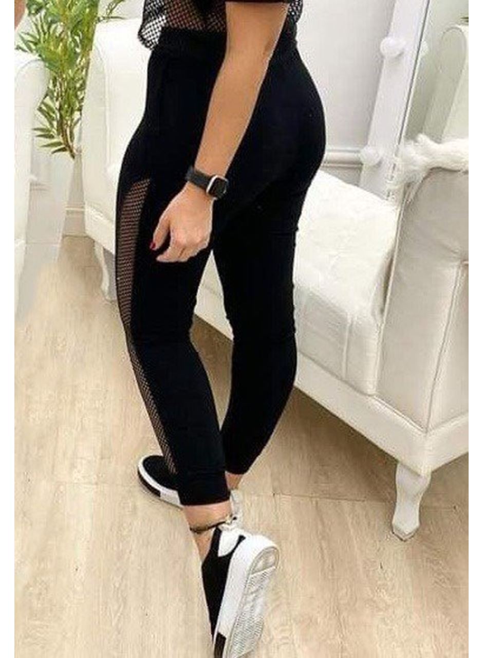 Kadın Yüksek Bel File Detaylı Dar Kesim Viskon Iki Iplik Pantolon