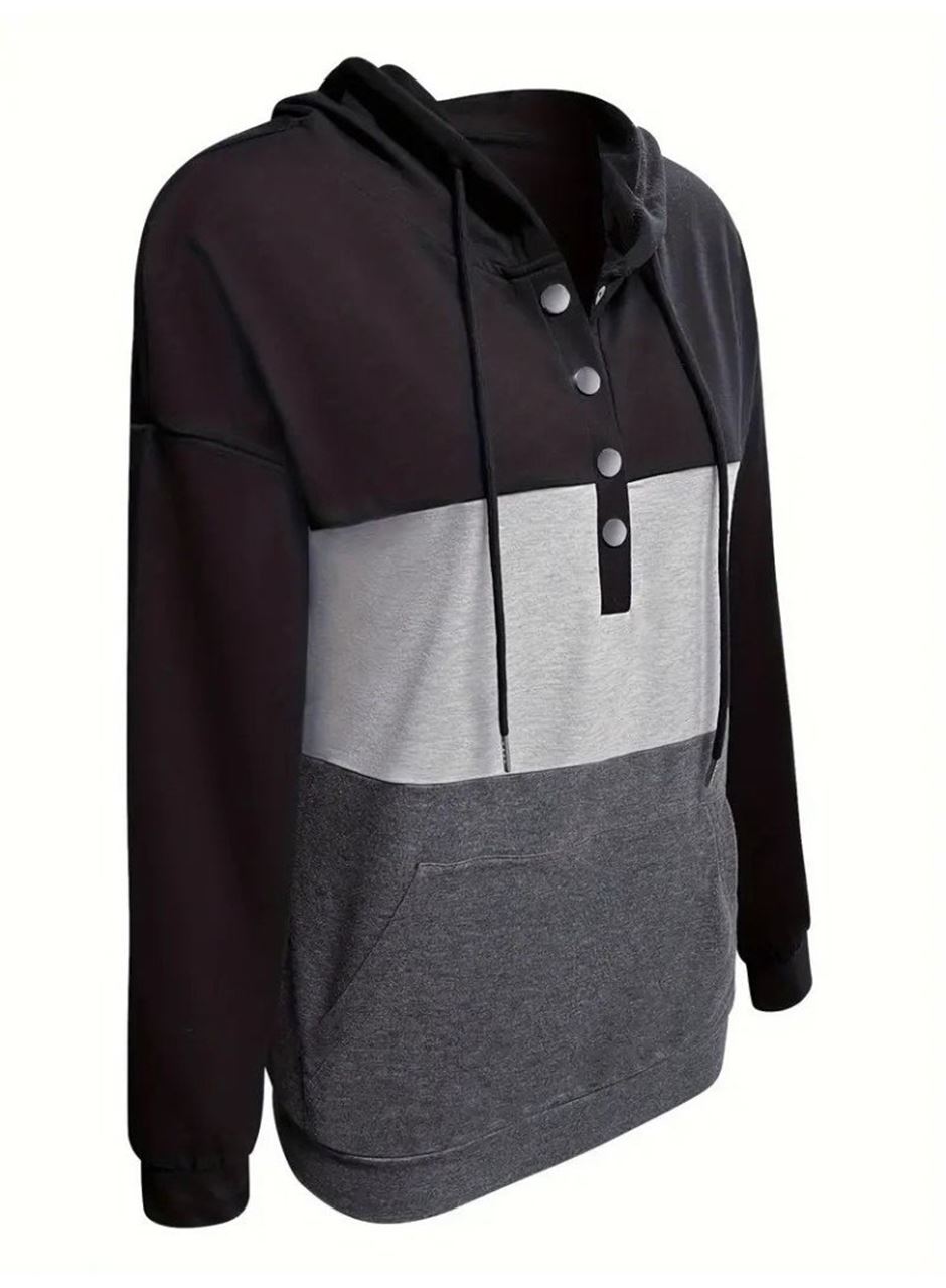 Kadın Uzun Kollu Kapşonlu çok Renkli Iki Iplik Bluz