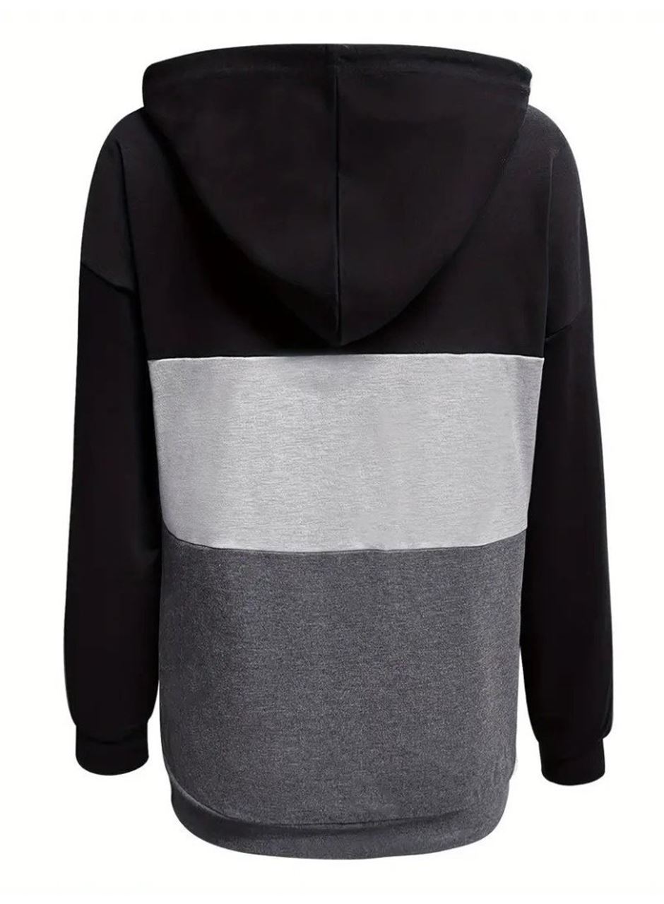 Kadın Uzun Kollu Kapşonlu çok Renkli Iki Iplik Bluz