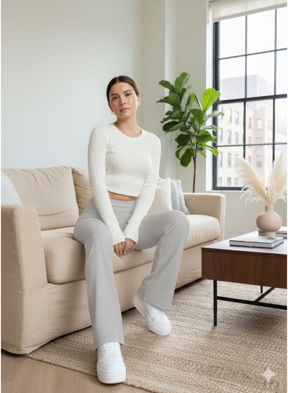 Kadın Yüksek Bel Ispanyol Paçalı Pantolon Tayt