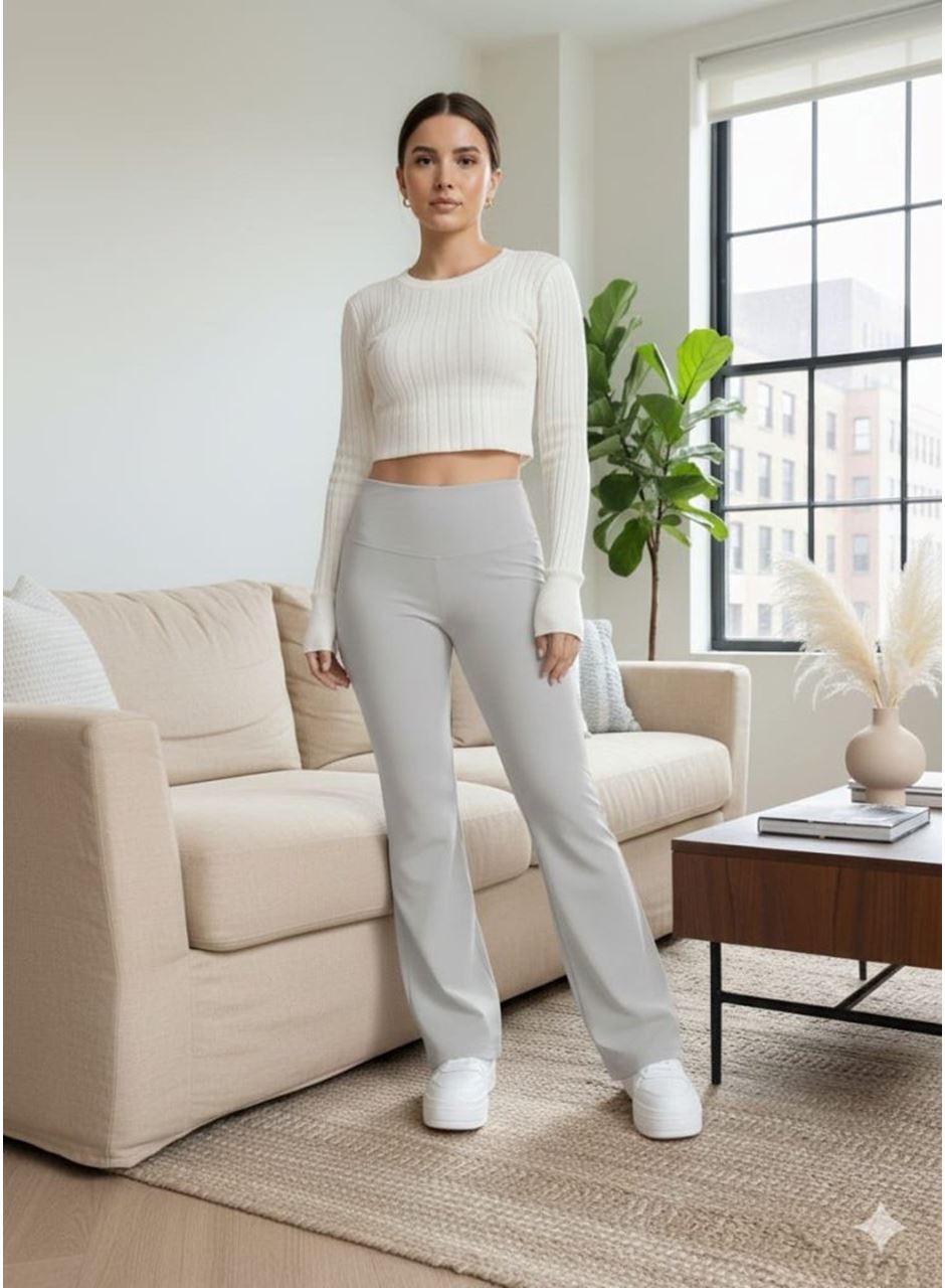 Kadın Yüksek Bel Ispanyol Paçalı Pantolon Tayt