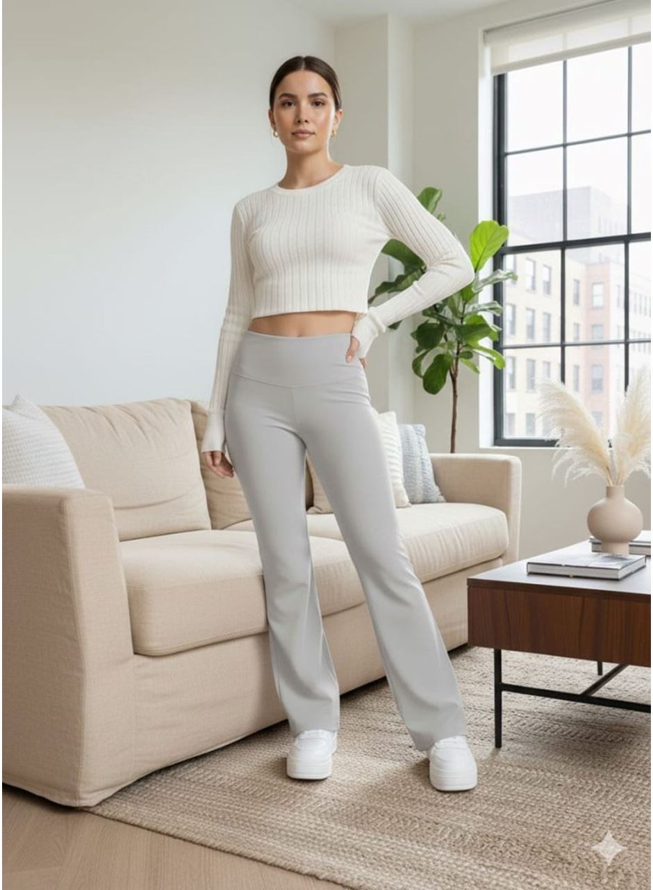 Kadın Yüksek Bel Ispanyol Paçalı Pantolon Tayt