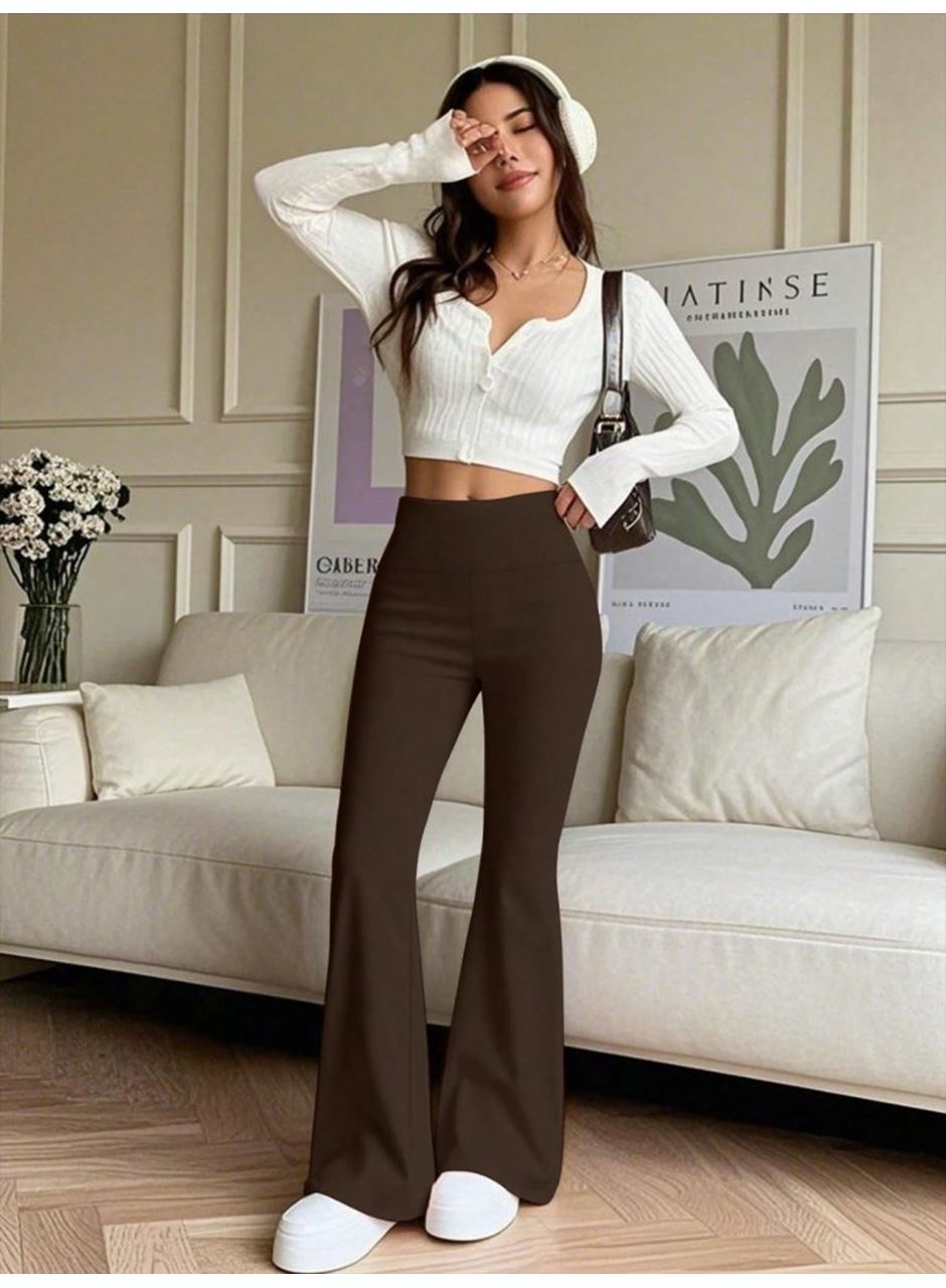 Kadın Yüksek Bel Ispanyol Paçalı Pantolon Tayt
